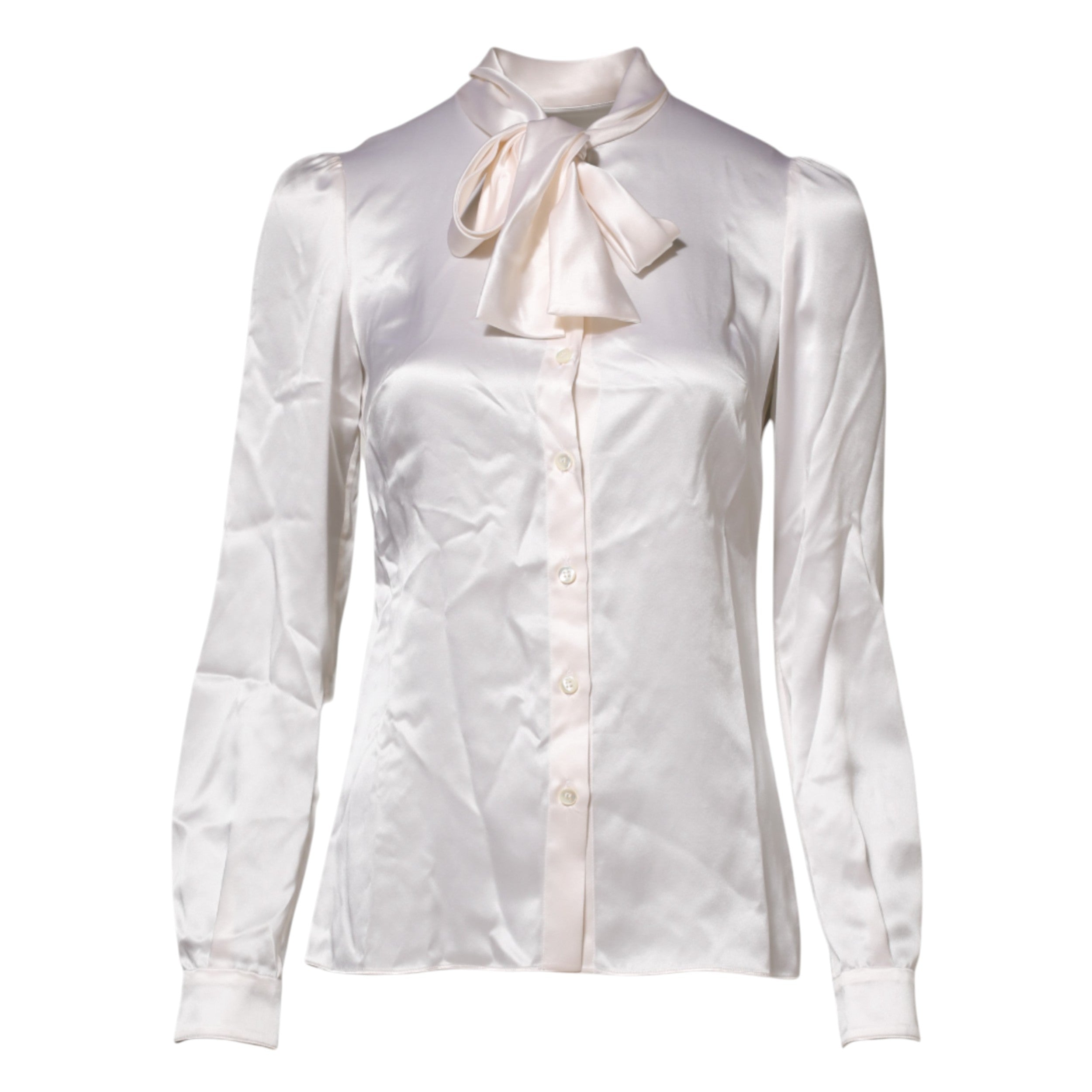Dolce & Gabbana Weißer Ascot-Kragen Langarm-Bluse Top-5
