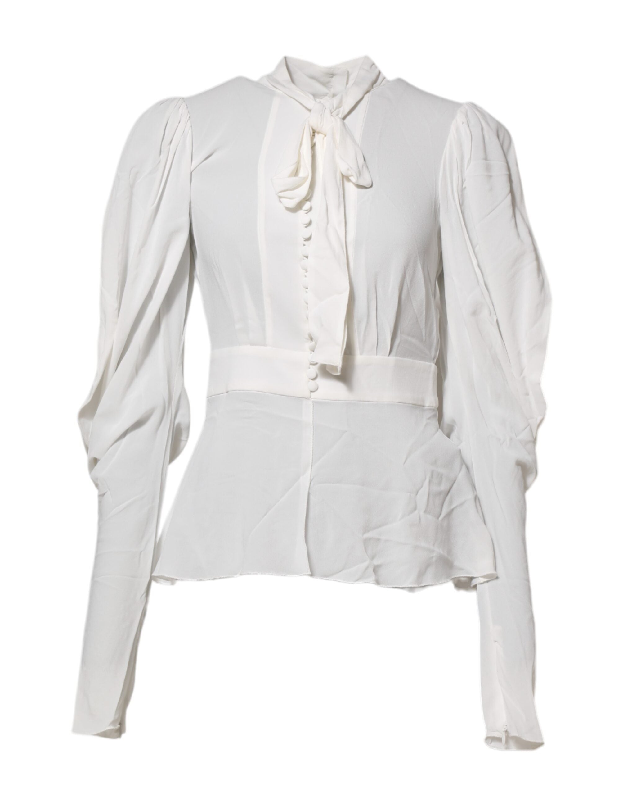 Top de viscosa blanca con cuello ascot y mangas largas de Dolce & Gabbana-2