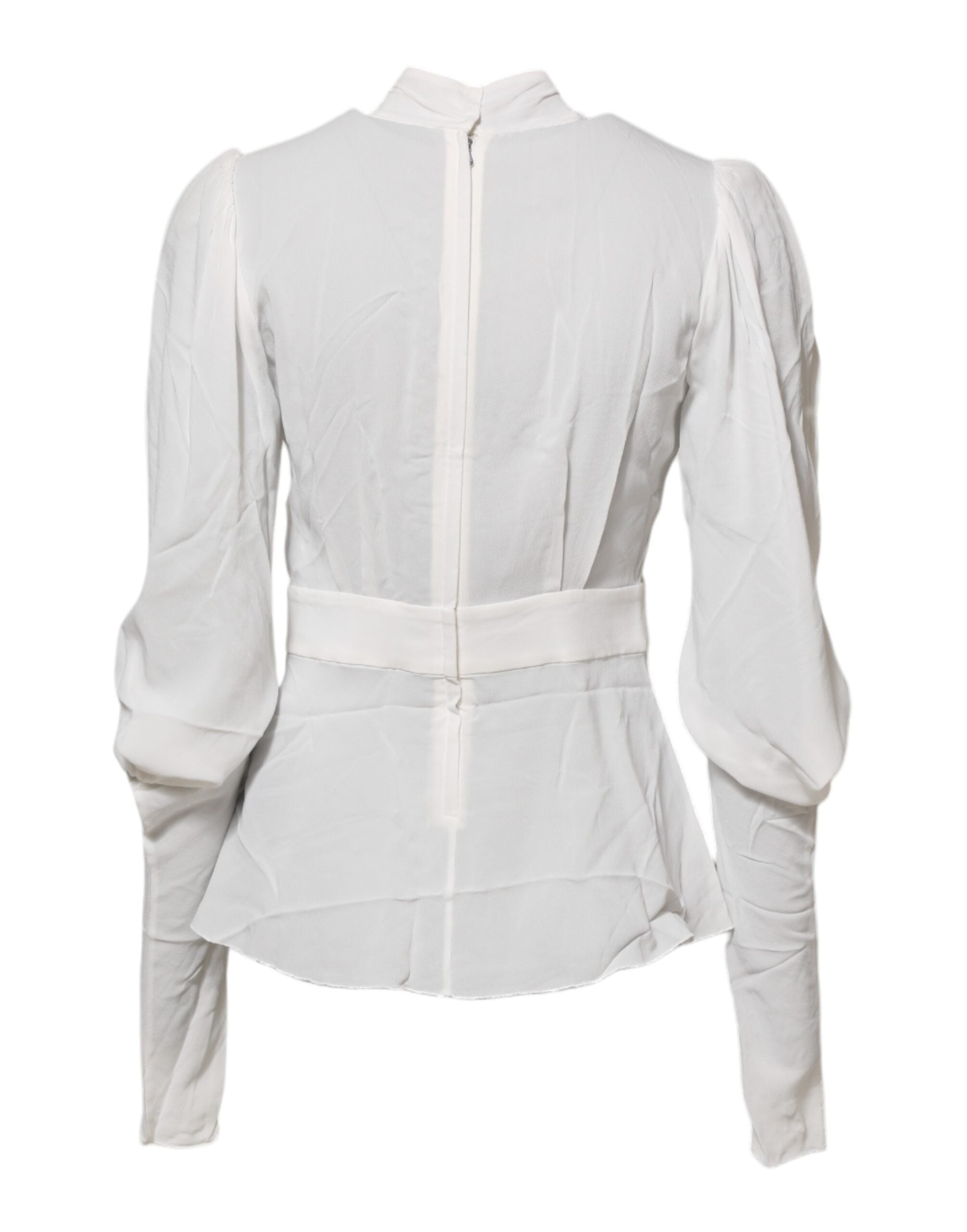 Top de viscosa blanca con cuello ascot y mangas largas de Dolce & Gabbana-3