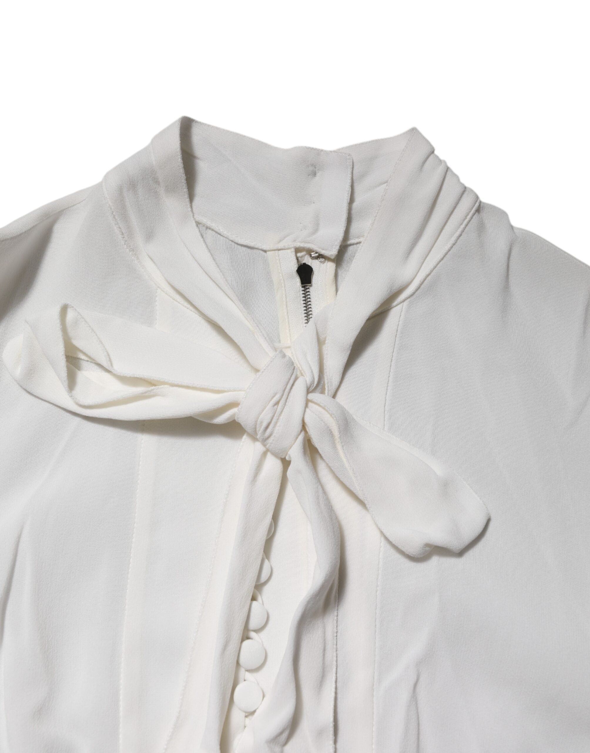 Top de viscosa blanca con cuello ascot y mangas largas de Dolce & Gabbana-4