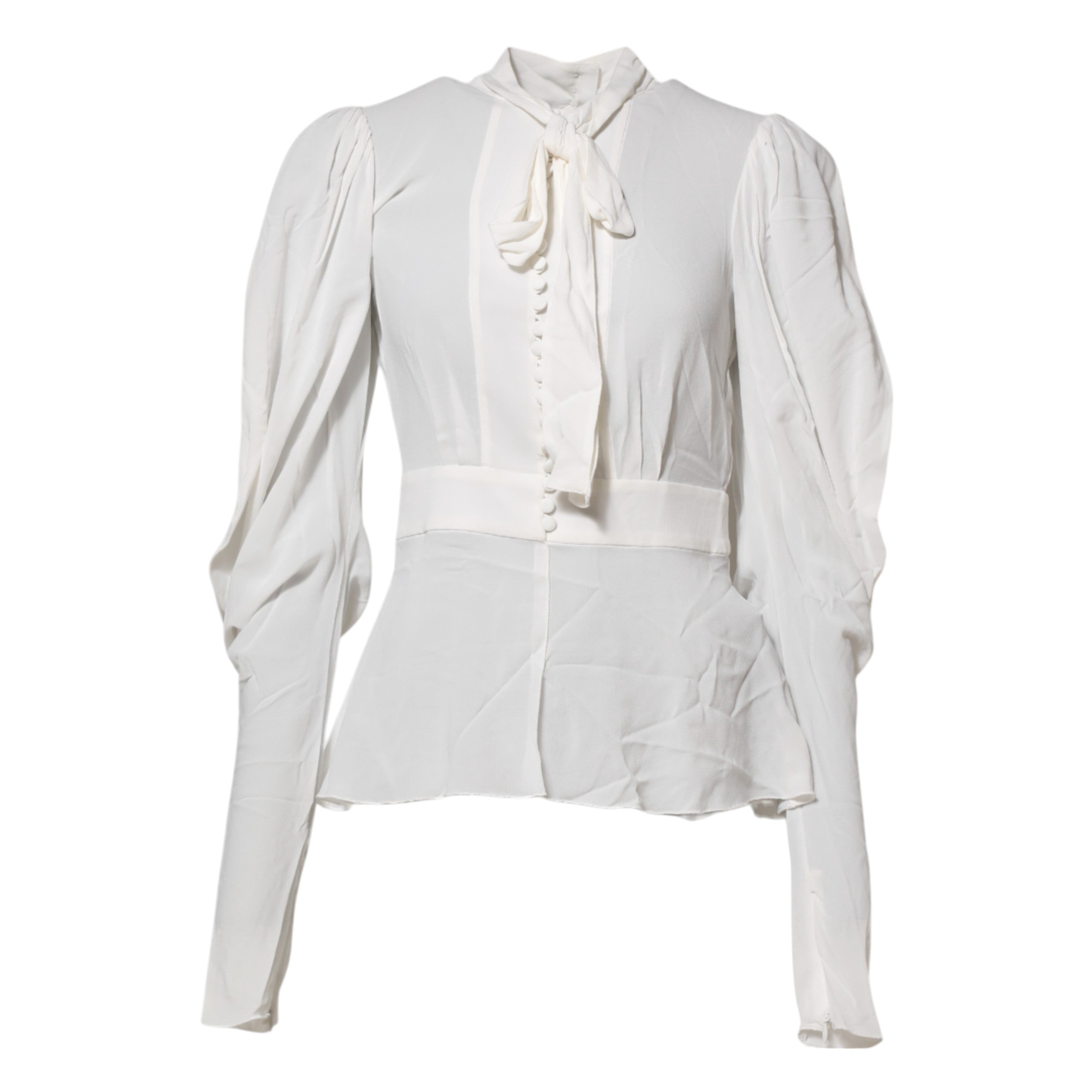 Top de viscosa blanca con cuello ascot y mangas largas de Dolce & Gabbana-5
