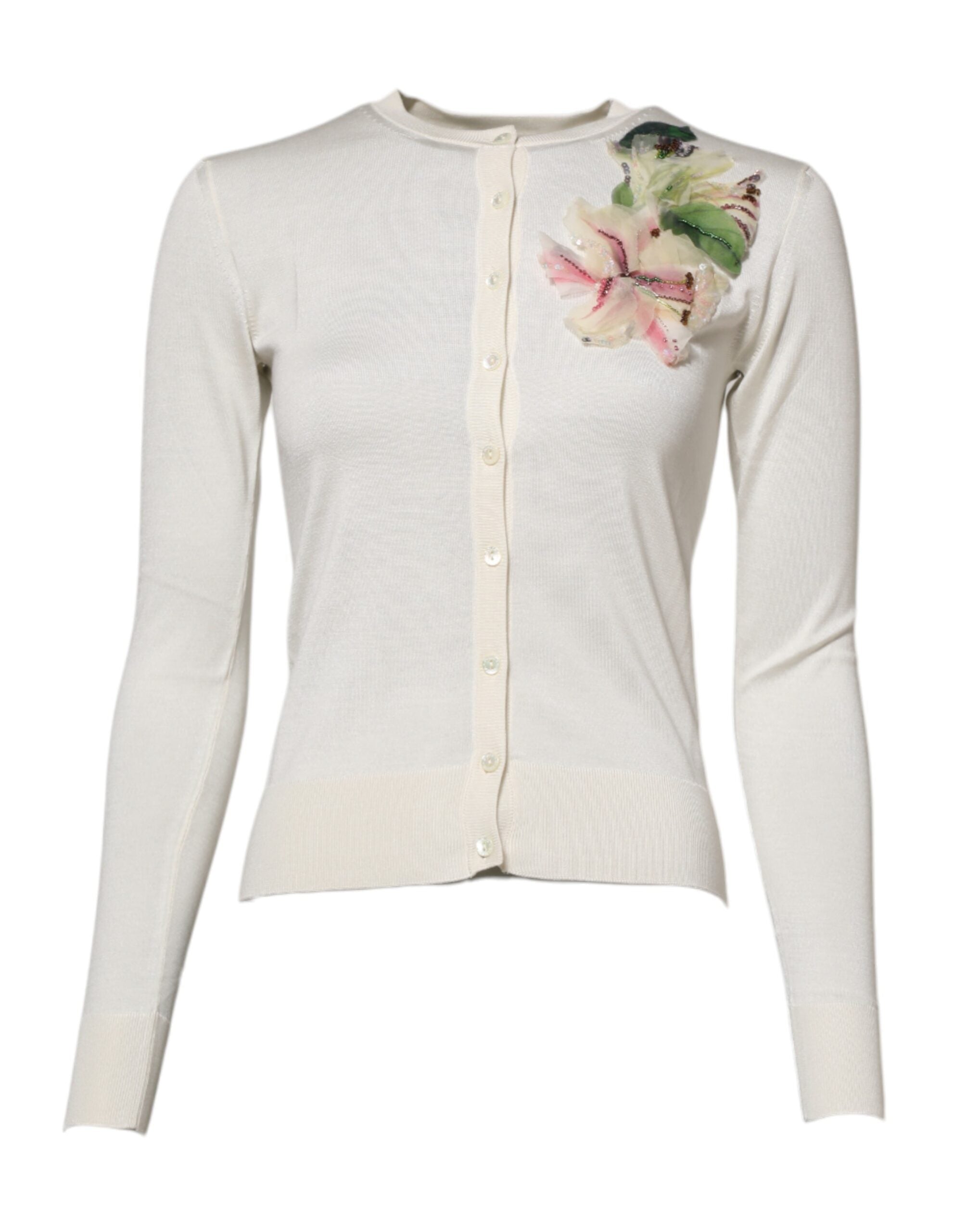 Dolce & Gabbana Weiße Seidenlilie Strickjacke mit Knöpfen-1