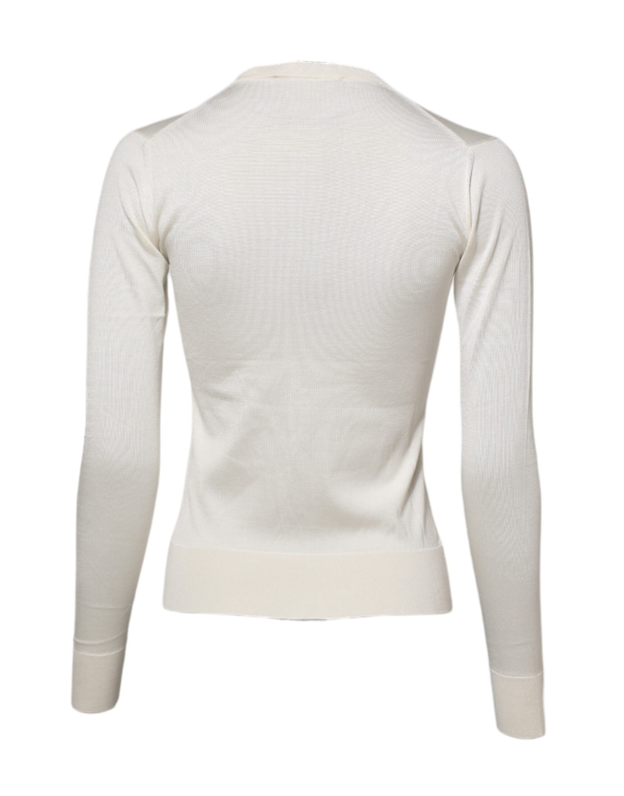 Dolce & Gabbana Weiße Seidenlilie Strickjacke mit Knöpfen-3