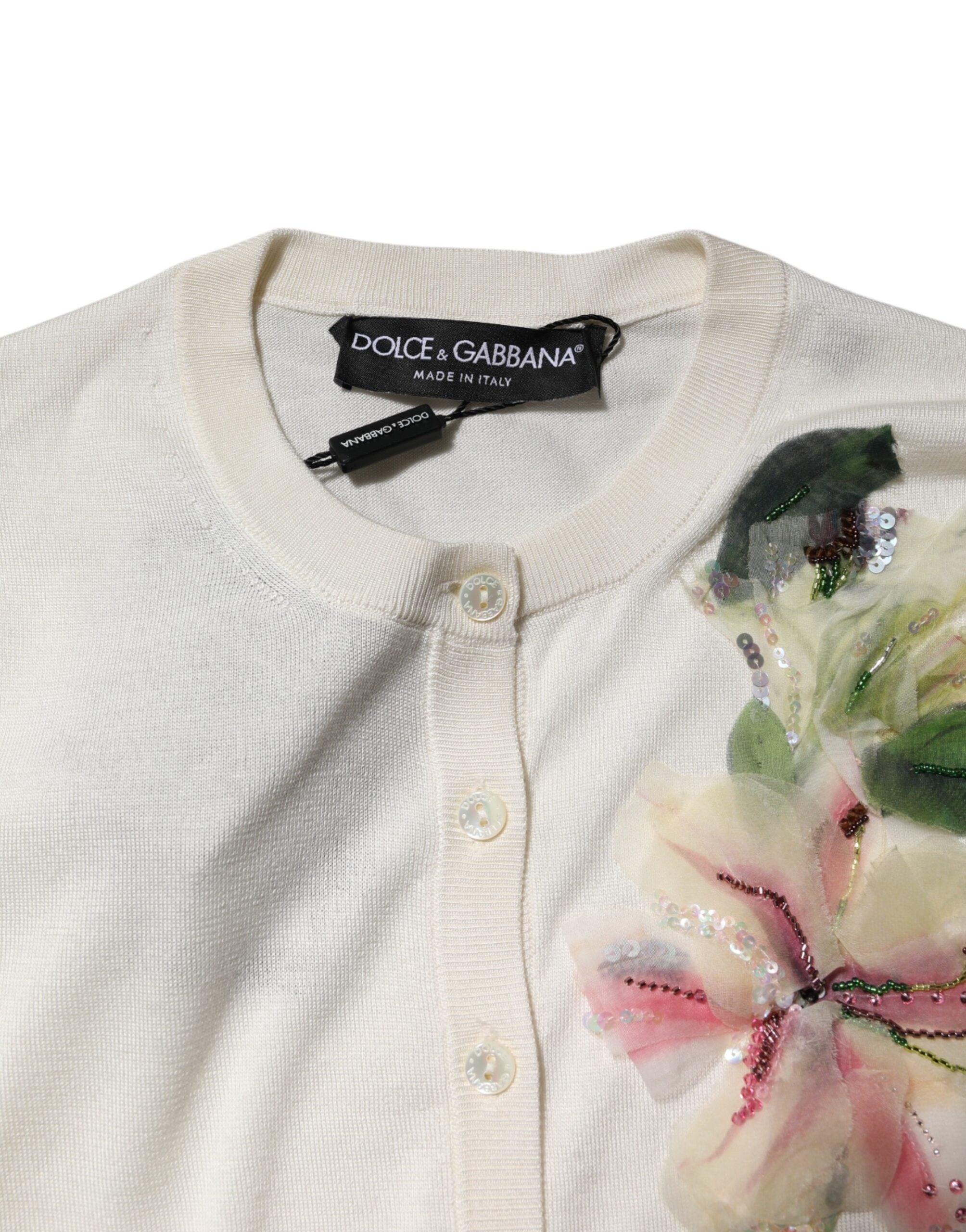 Dolce & Gabbana Weiße Seidenlilie Strickjacke mit Knöpfen-4