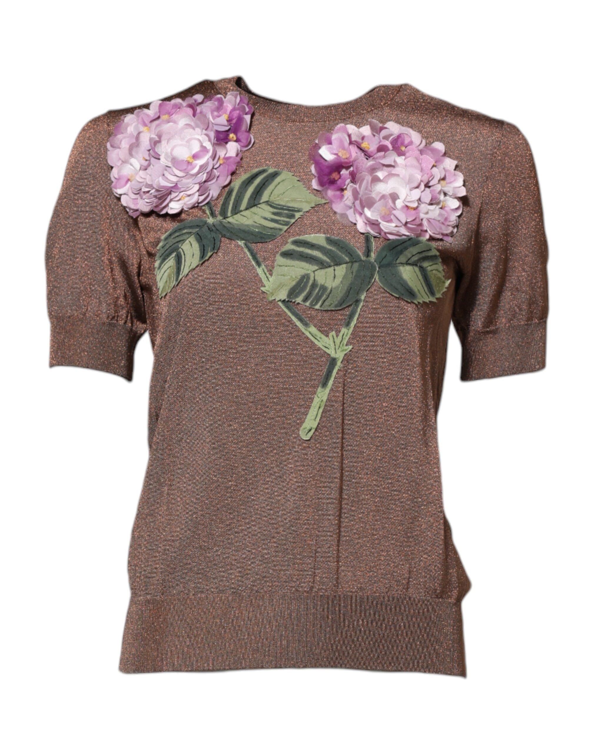 Dolce & Gabbana Brown Lily embellished blouse top with round neckline-2