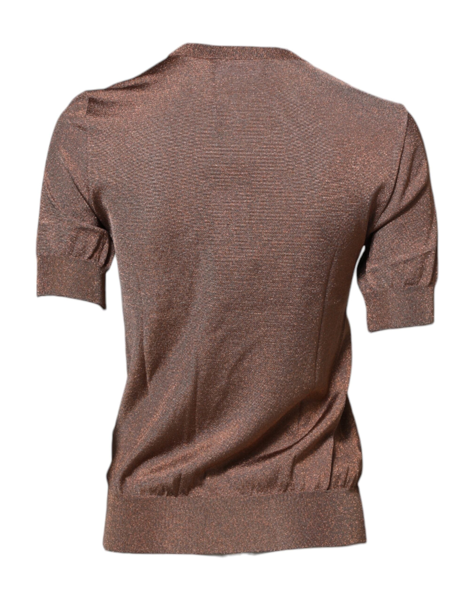 Dolce & Gabbana Brown Lily embellished blouse top with round neckline-3