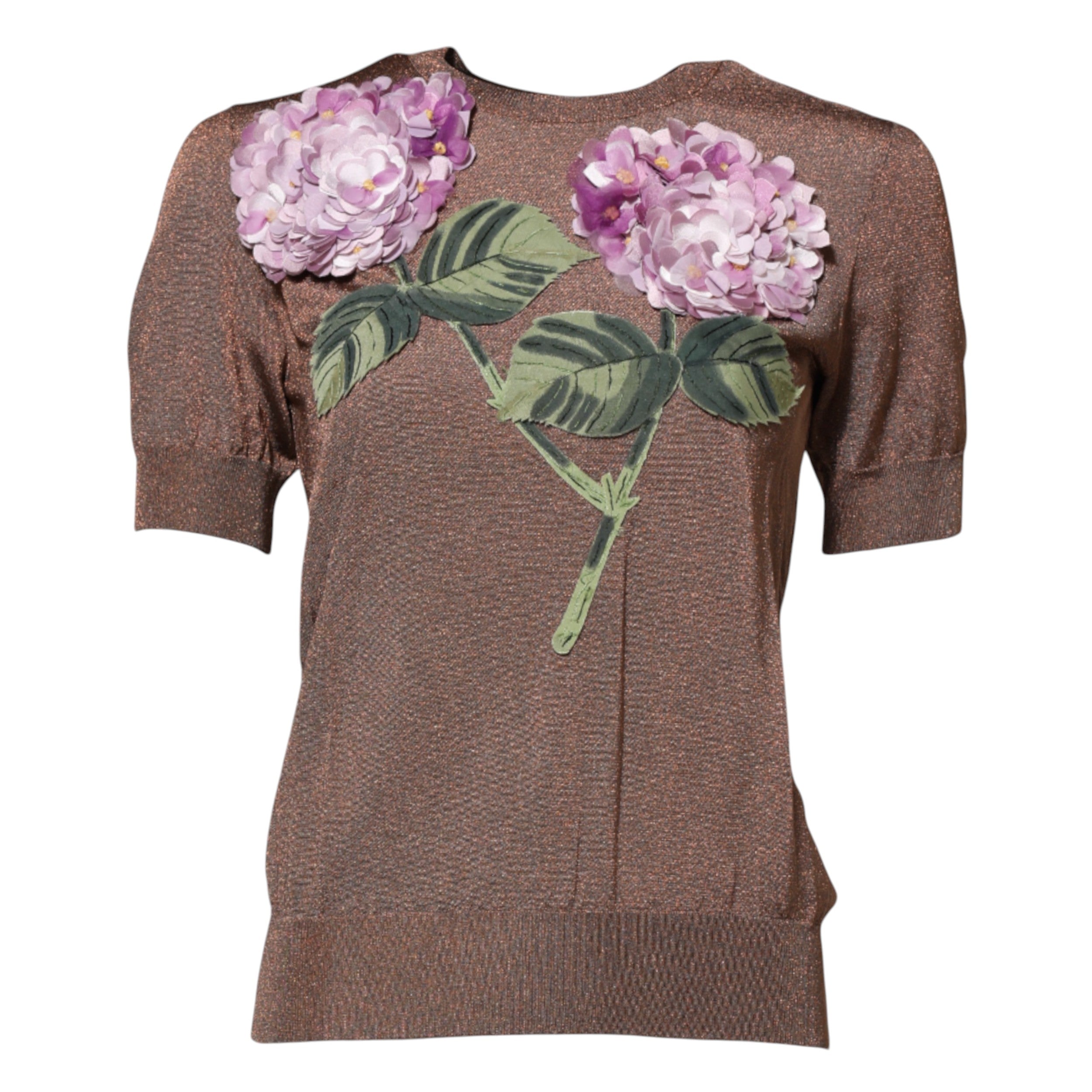 Dolce & Gabbana Brown Lily embellished blouse top with round neckline-5