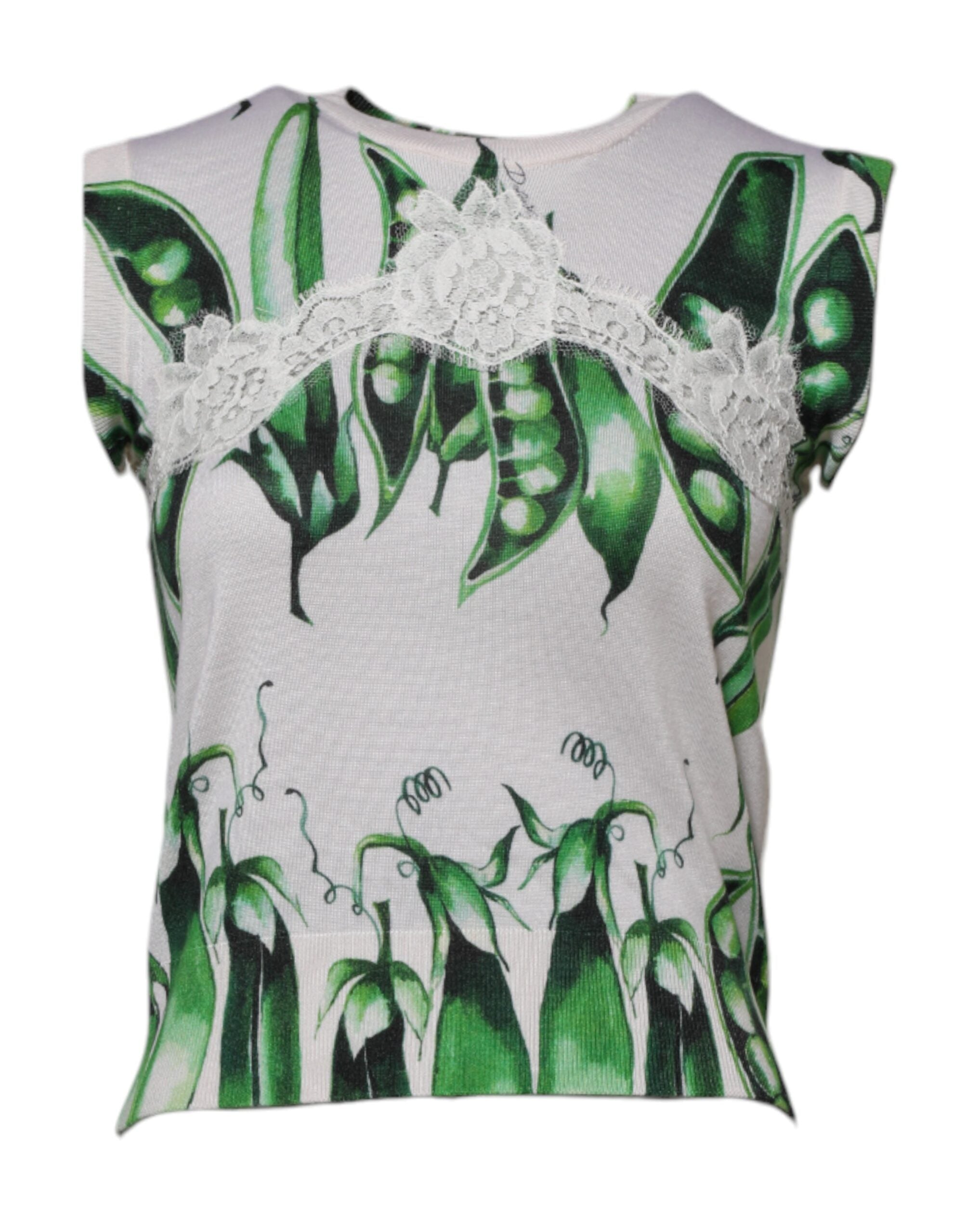 Dolce & Gabbana Weiß Grün Erbsen Print Ärmelloses Blusen Top-2