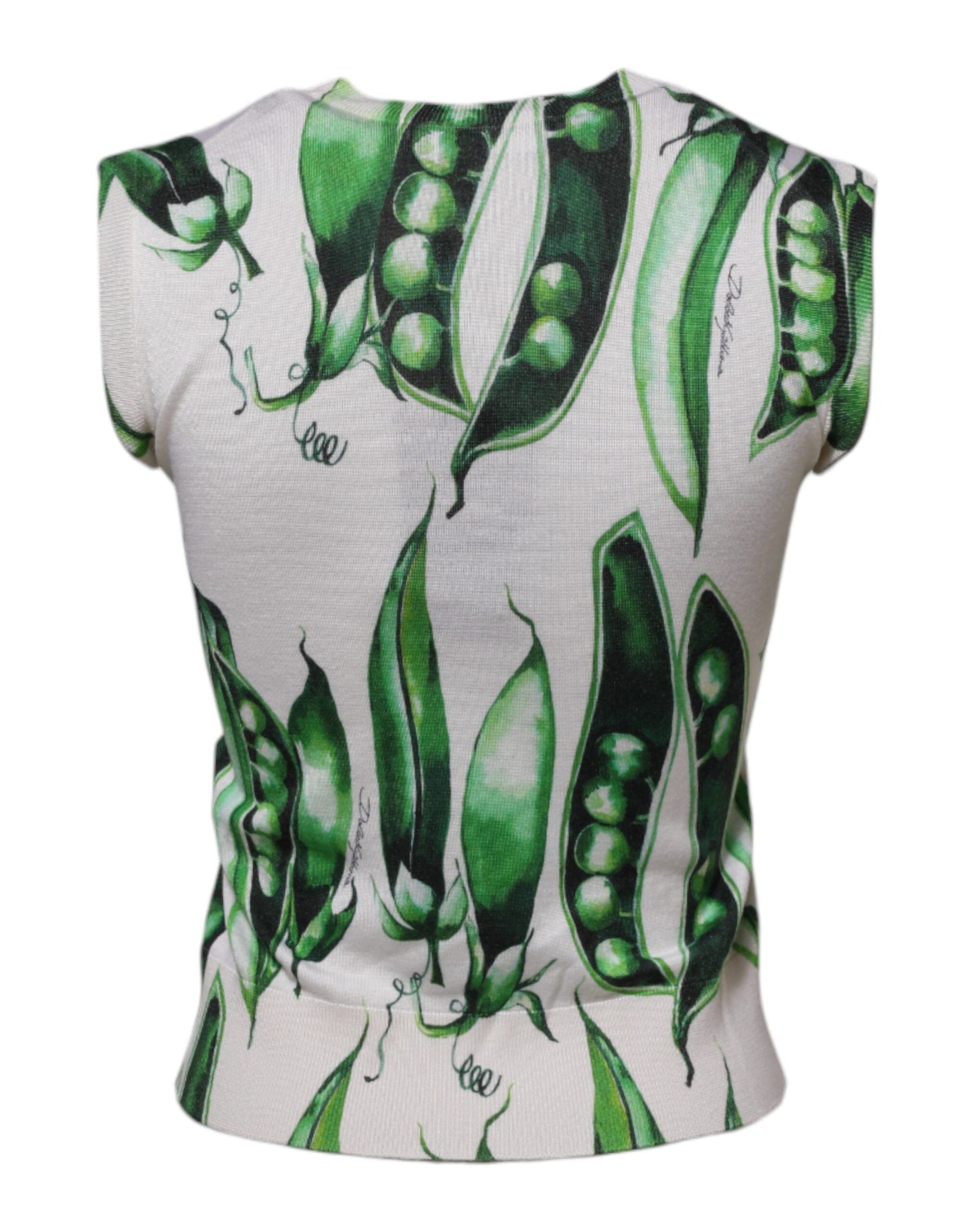 Dolce & Gabbana Weiß Grün Erbsen Print Ärmelloses Blusen Top-3