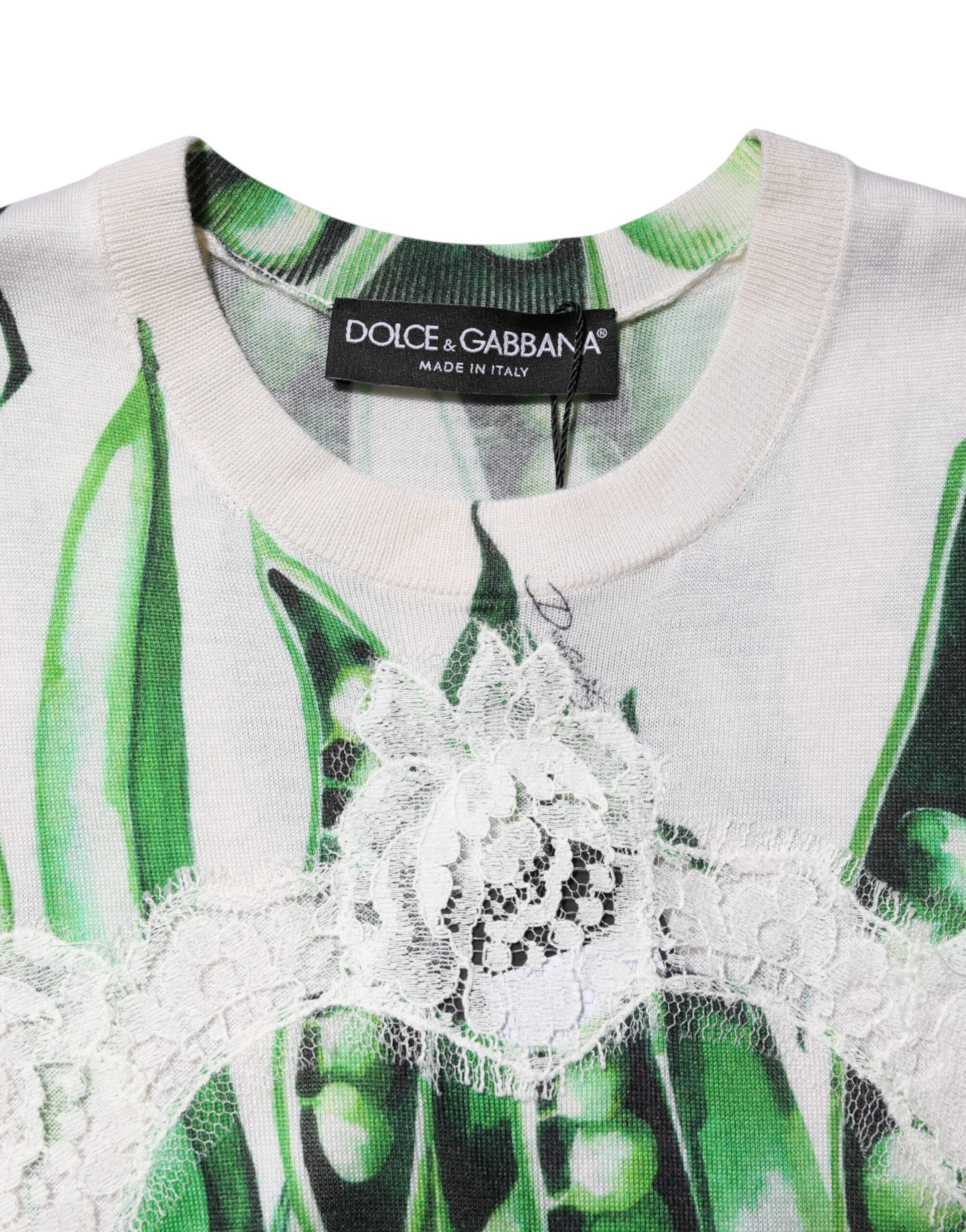 Dolce & Gabbana Weiß Grün Erbsen Print Ärmelloses Blusen Top-4
