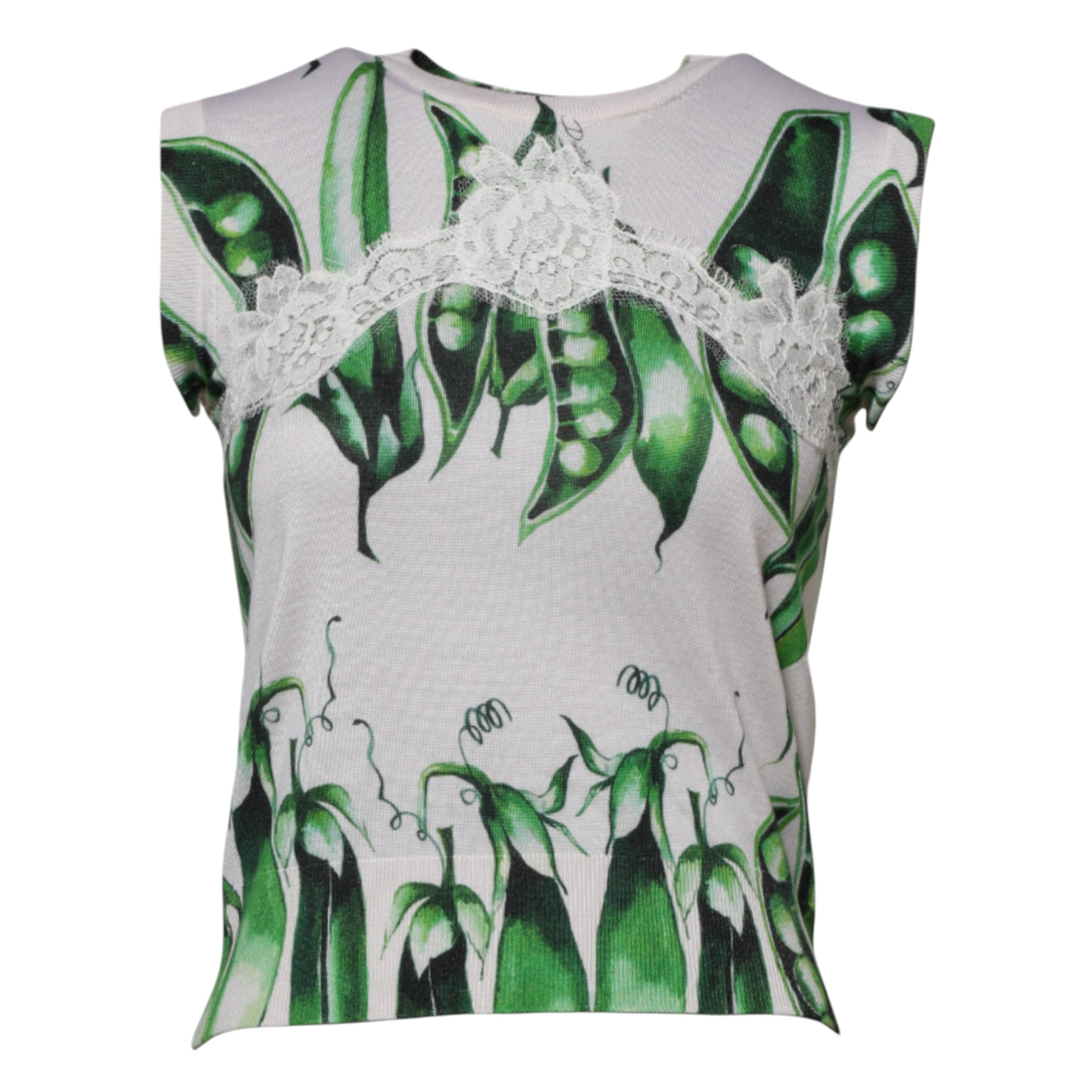 Dolce & Gabbana Weiß Grün Erbsen Print Ärmelloses Blusen Top-5