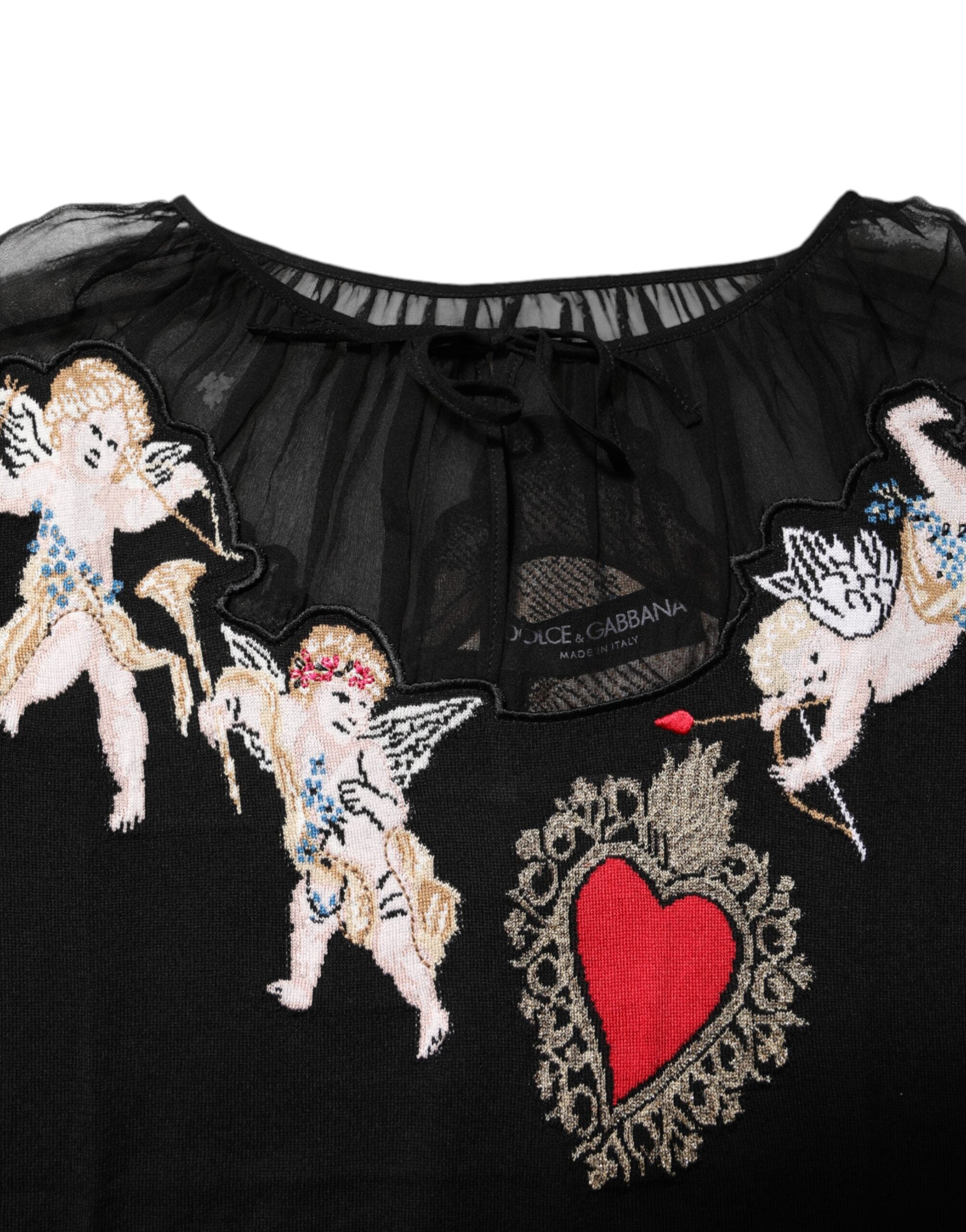 Dolce & Gabbana Black Sacred Heart Embroidered Round Neck Top-4