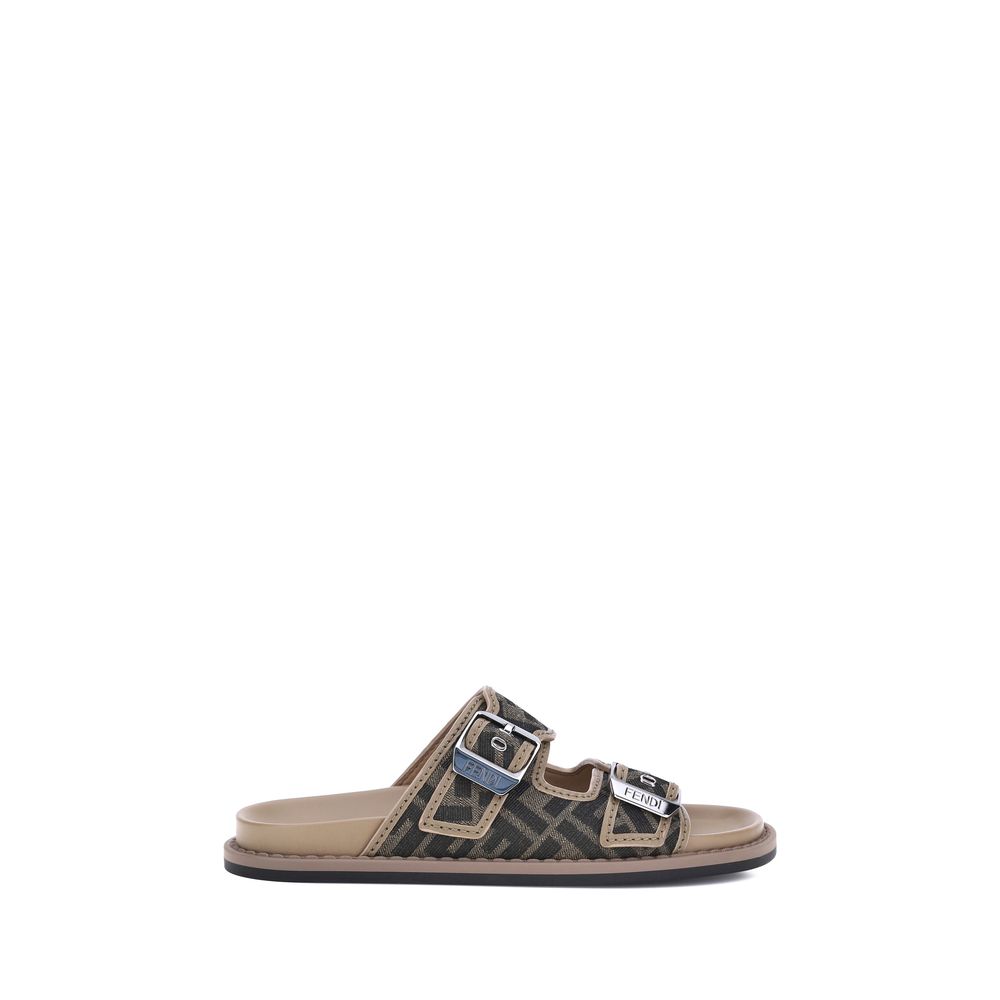 Fendi Brown Calfskin Bos Taurus Sandals-1
