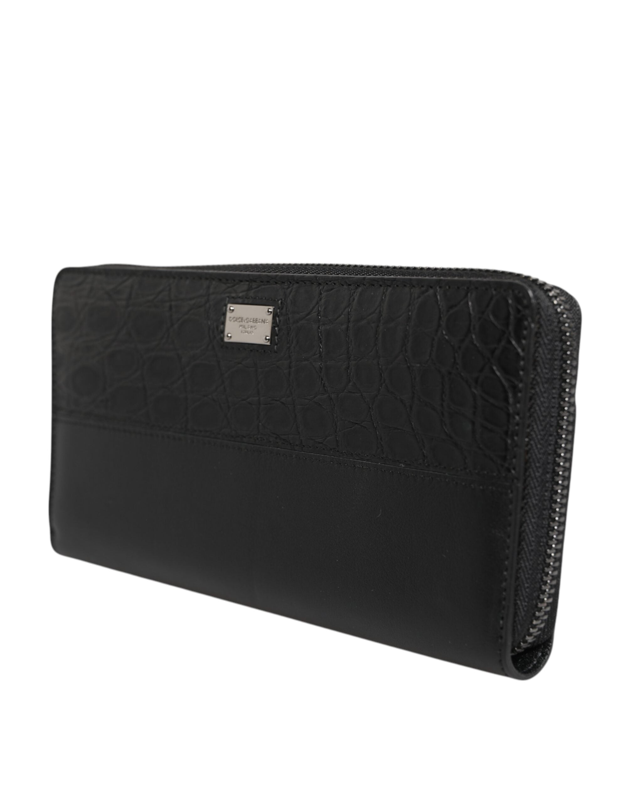 Dolce & Gabbana Black Leather Logo Plaque Zip Around Continental Wallet-3