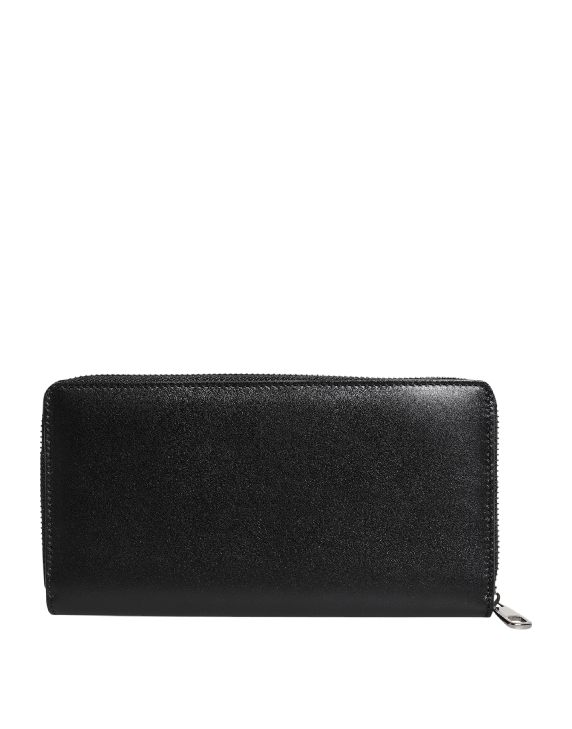 Dolce & Gabbana Black Leather Logo Plaque Zip Around Continental Wallet-4