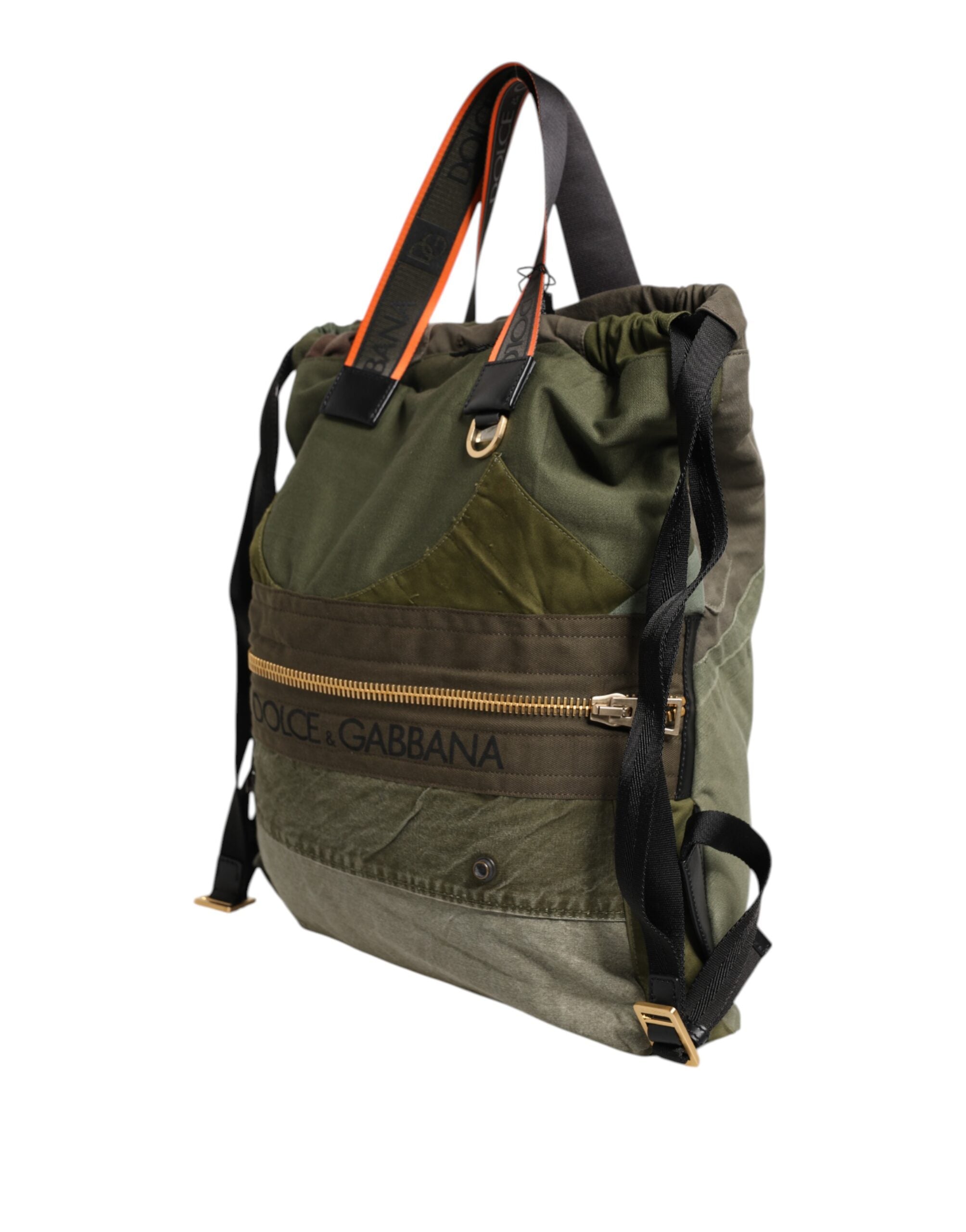 Dolce & Gabbana Military Green Patchwork Backpack Backpack Bag-4