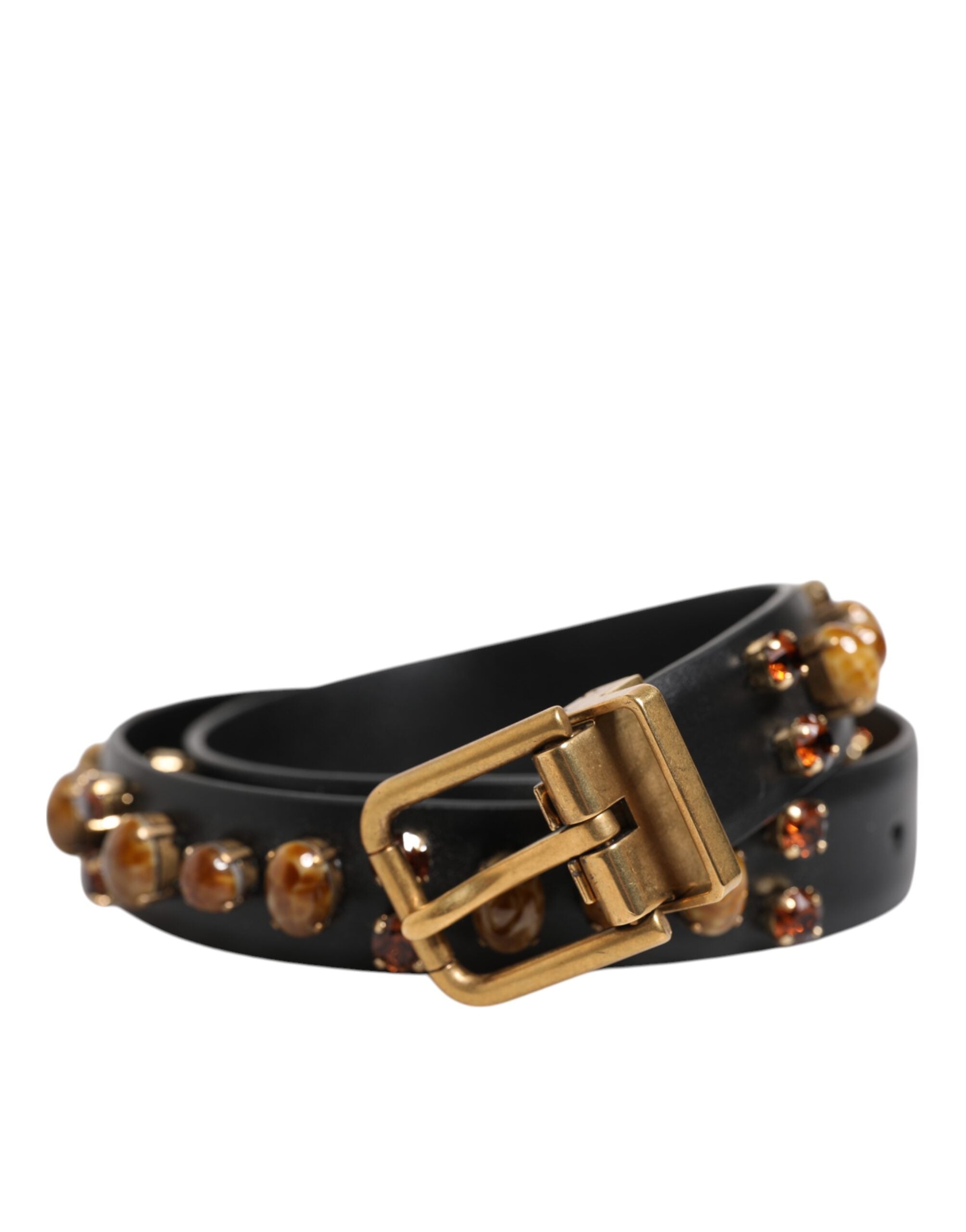 Cinturón de piel negra con tachuelas y hebilla dorada de Dolce & Gabbana-2