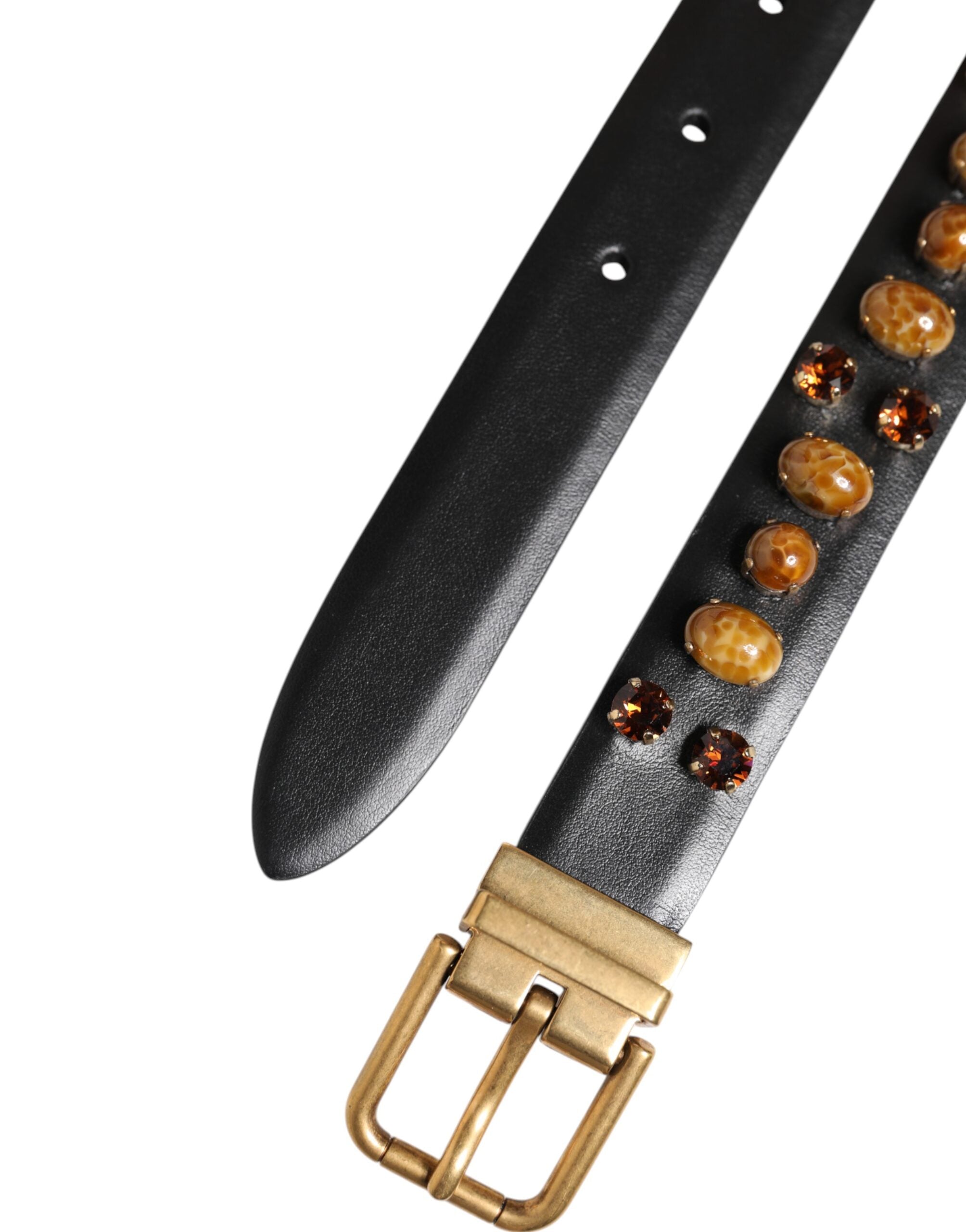 Cinturón de piel negra con tachuelas y hebilla dorada de Dolce & Gabbana-6