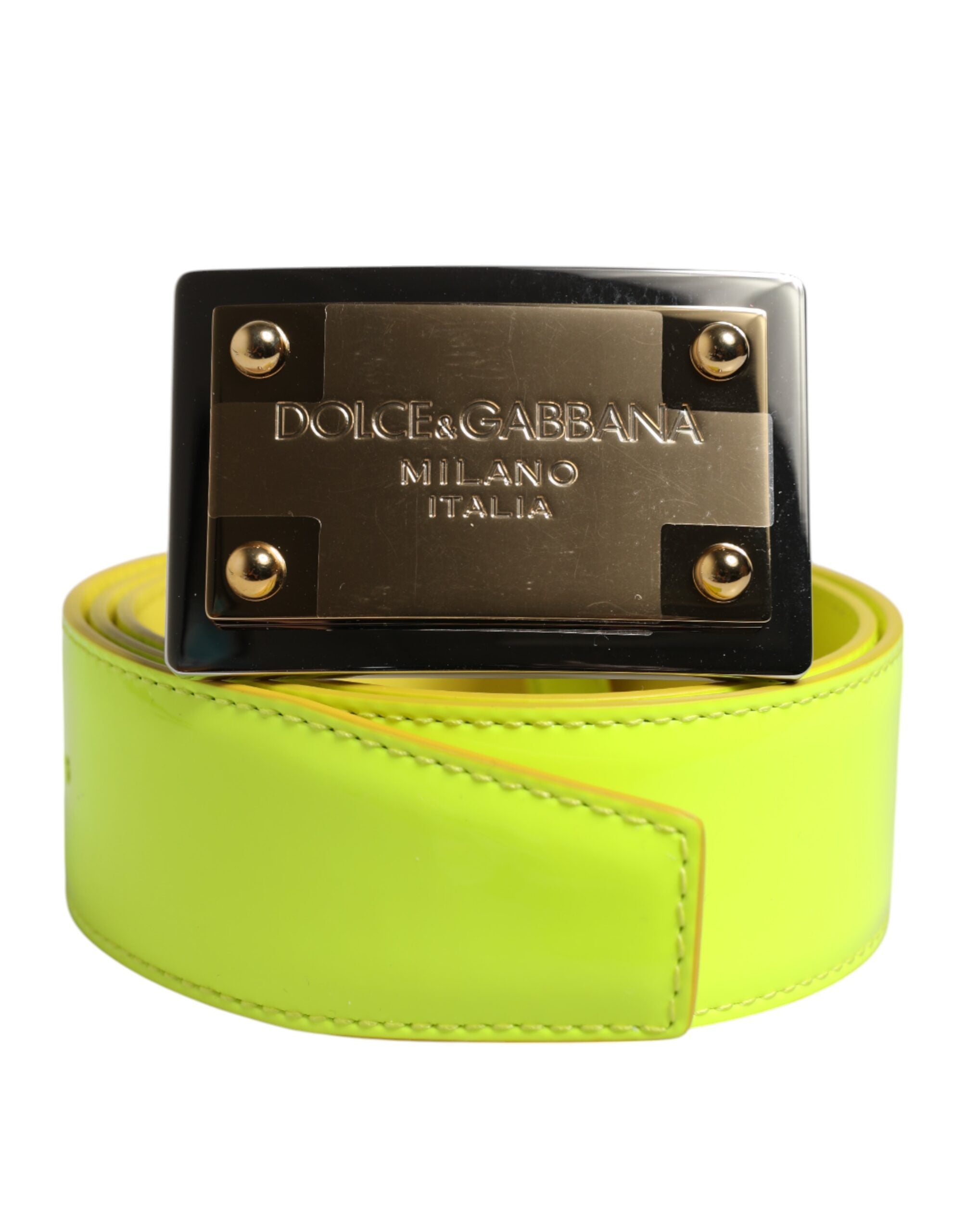 Dolce & Gabbana Yellow Green Classic Metal Logo Buckle Belt-1