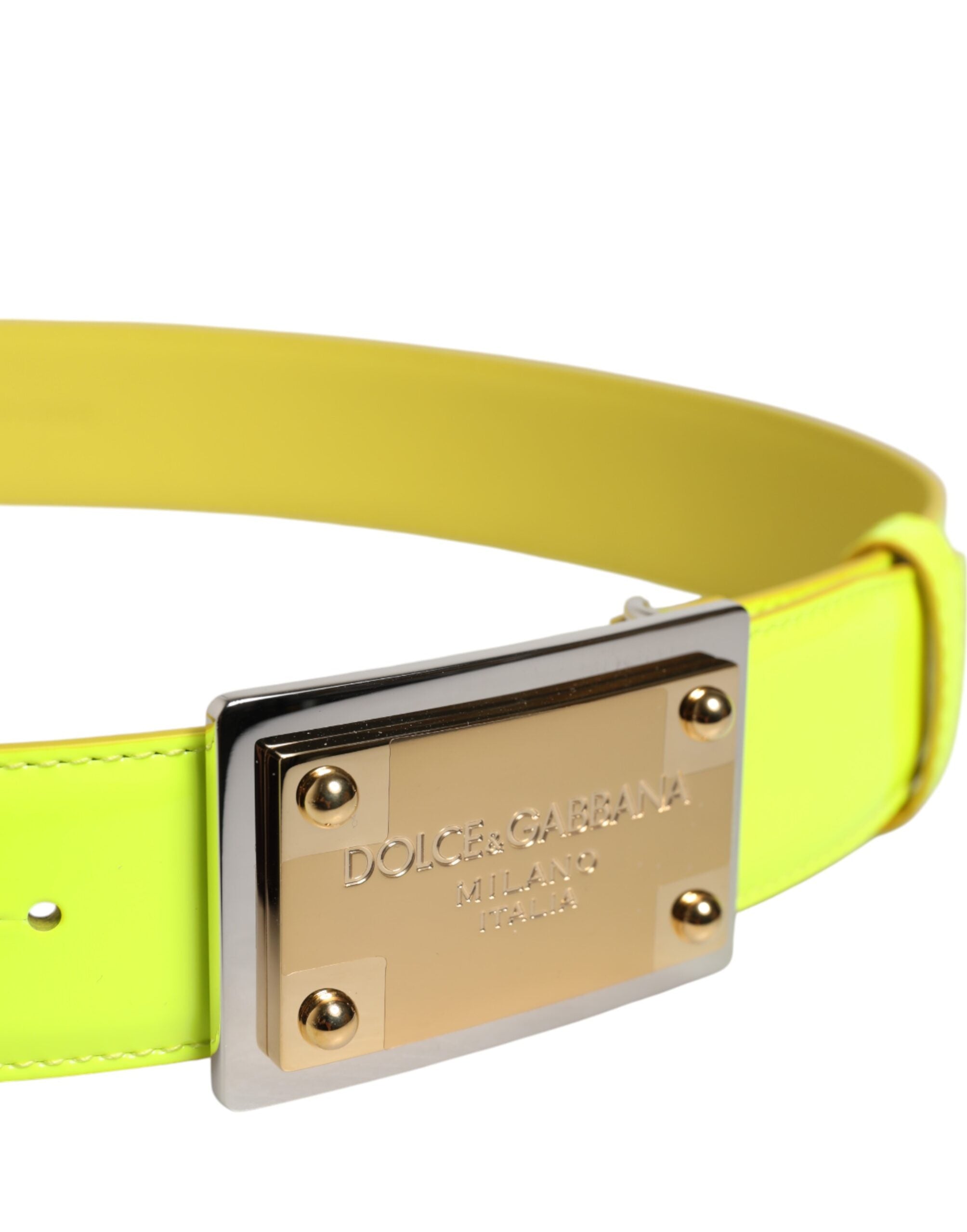 Dolce & Gabbana Yellow Green Classic Metal Logo Buckle Belt-4