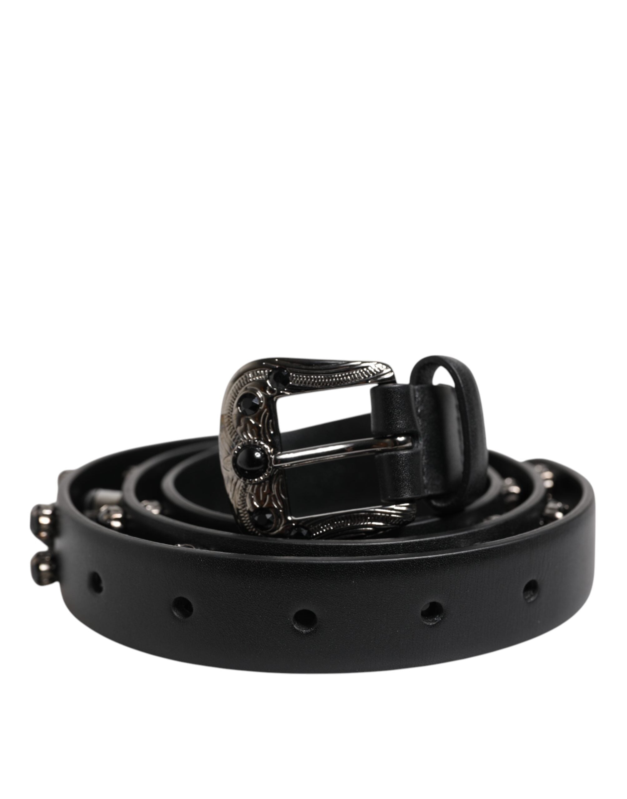 Dolce & Gabbana black studded leather belt with metal logo buckle-1