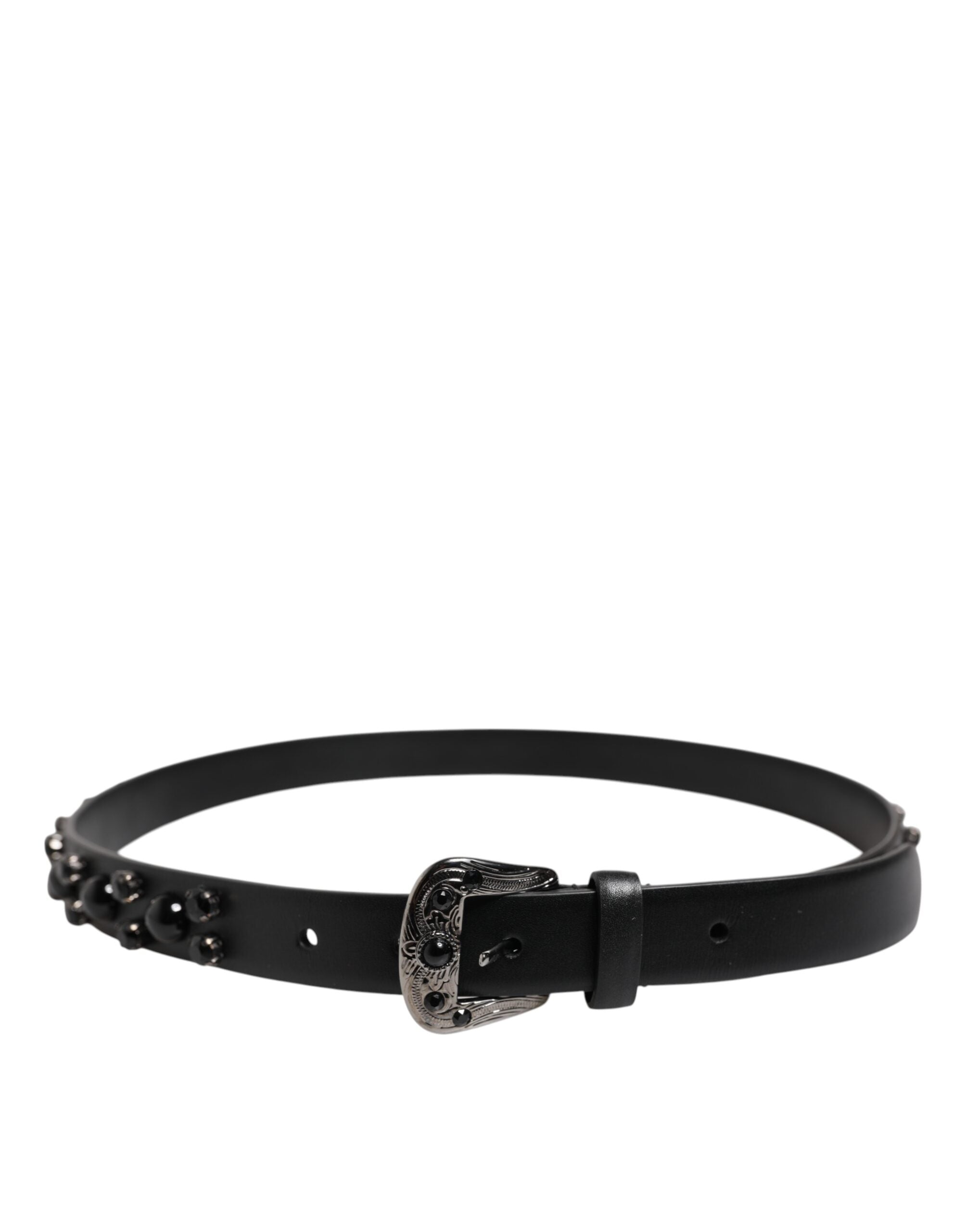 Dolce & Gabbana black studded leather belt with metal logo buckle-3