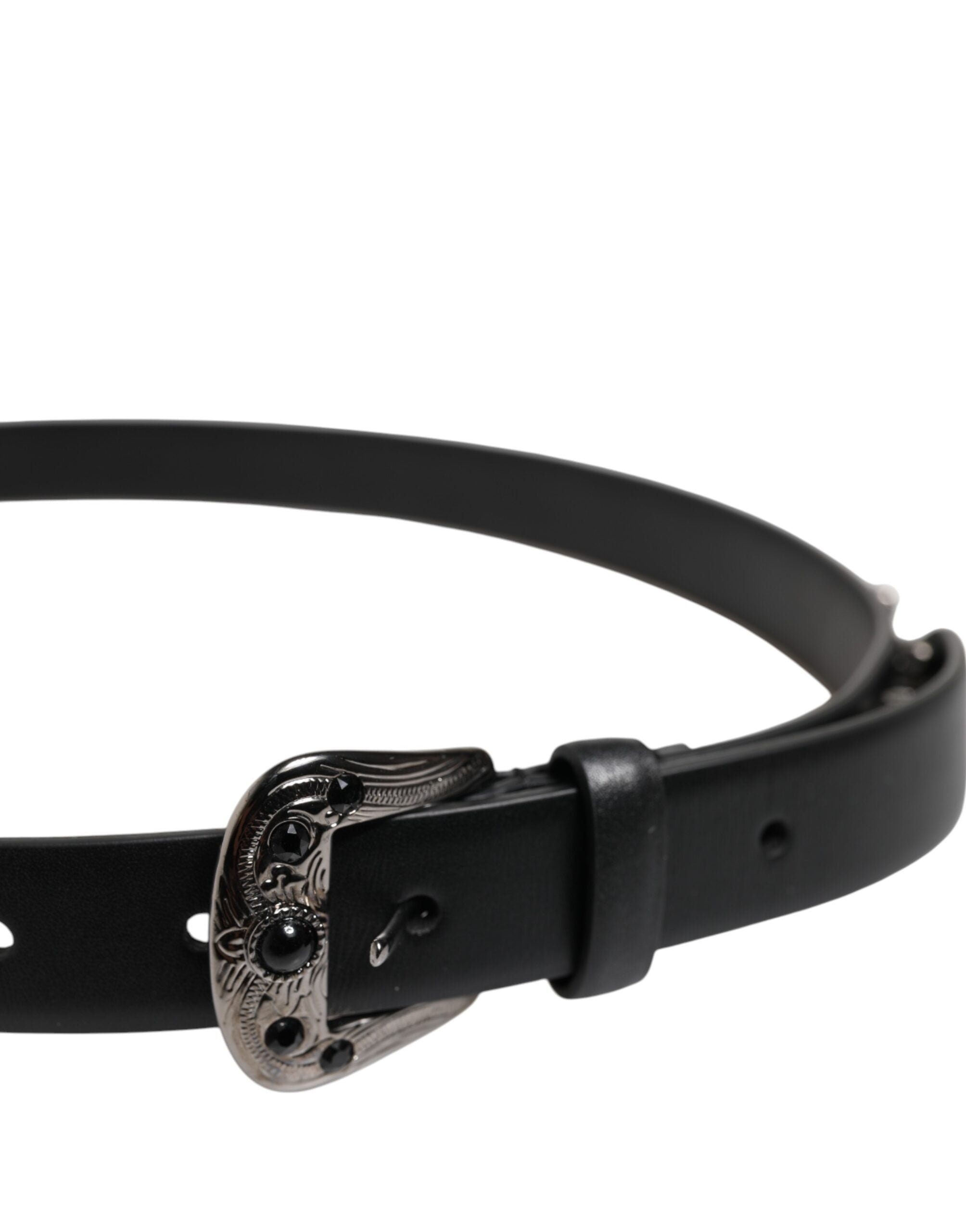 Dolce & Gabbana black studded leather belt with metal logo buckle-4