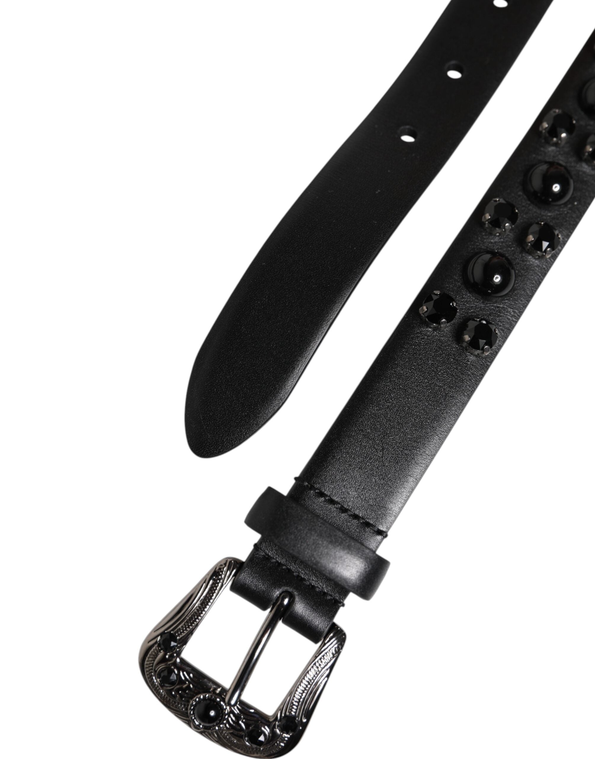Dolce & Gabbana black studded leather belt with metal logo buckle-6
