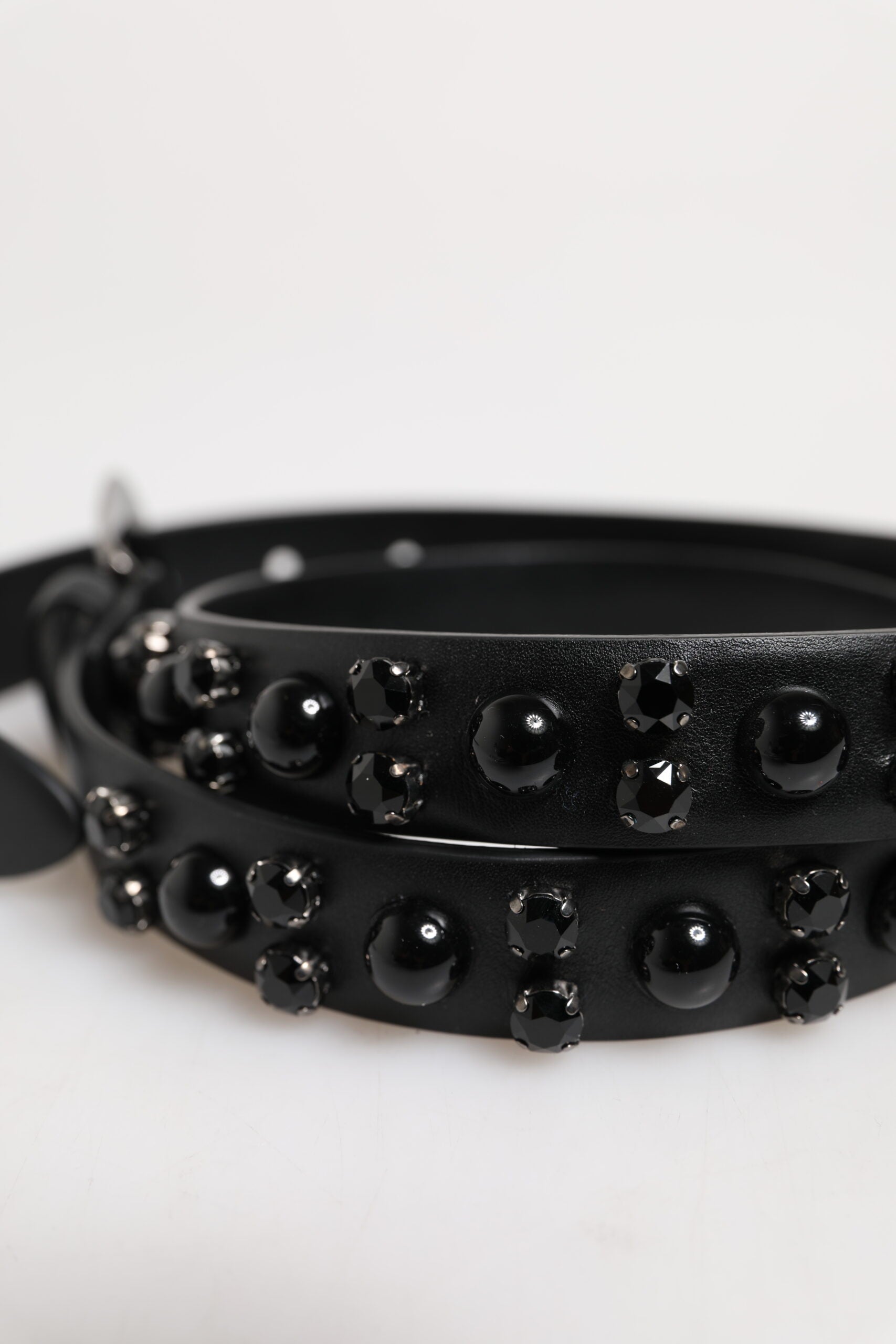 Dolce & Gabbana black studded leather belt with metal logo buckle-7