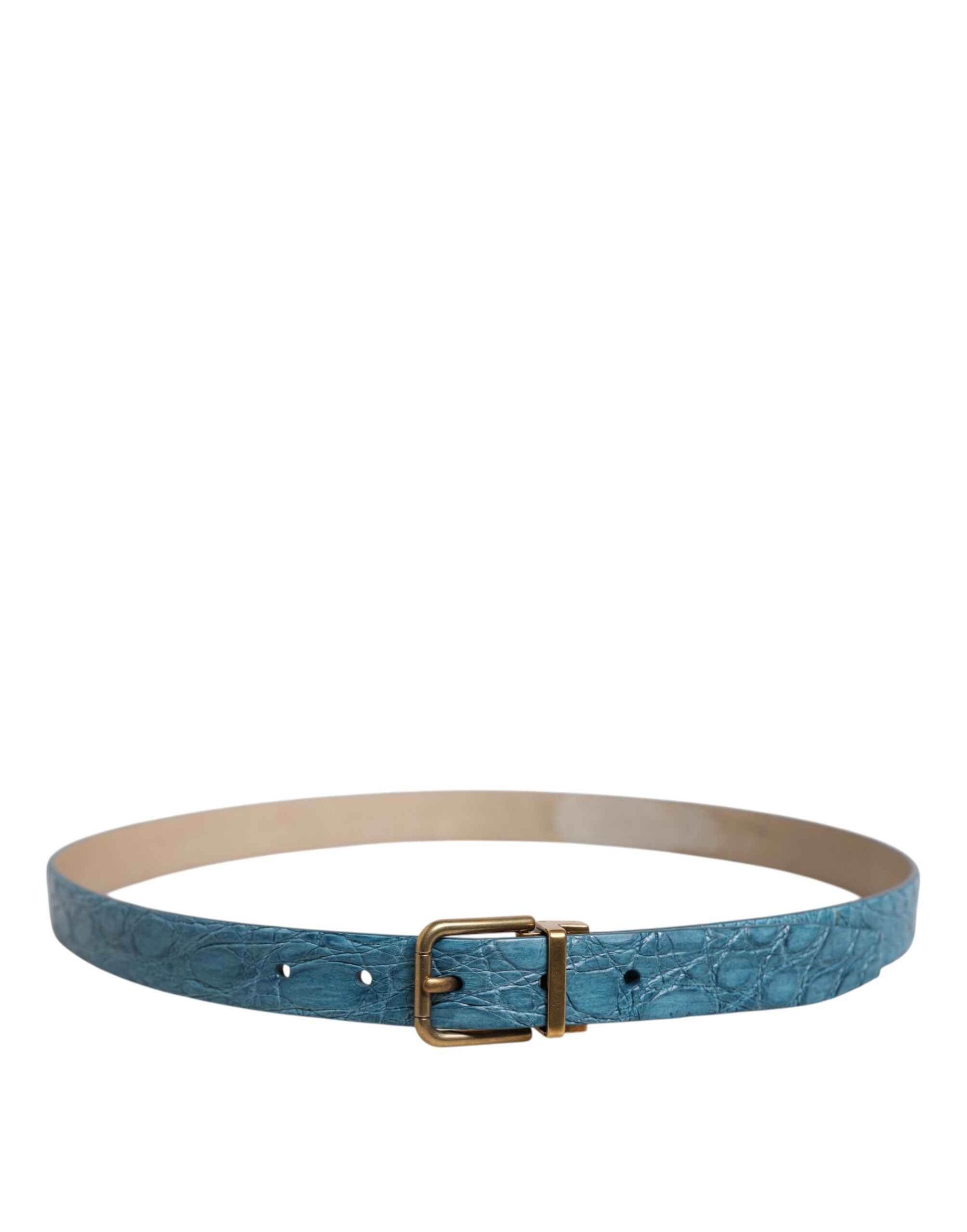 Dolce & Gabbana Blue Leather Classic Belt with Gold Metal Buckle-3