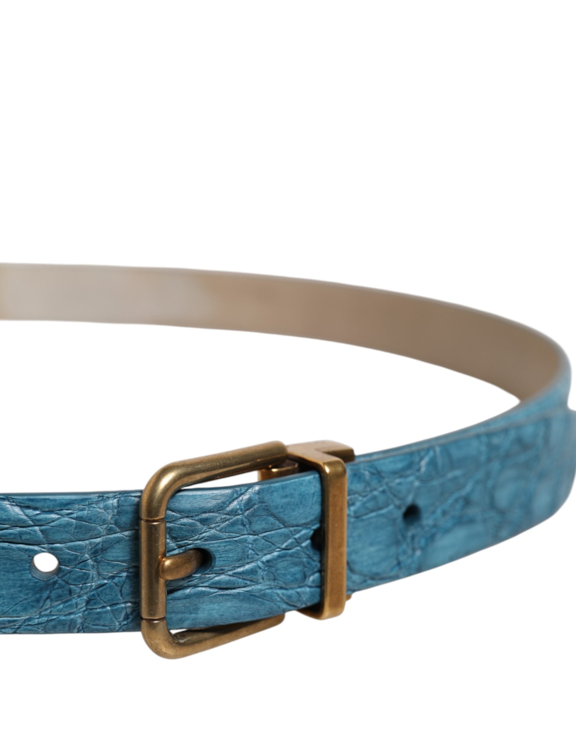 Dolce & Gabbana Blue Leather Classic Belt with Gold Metal Buckle-4