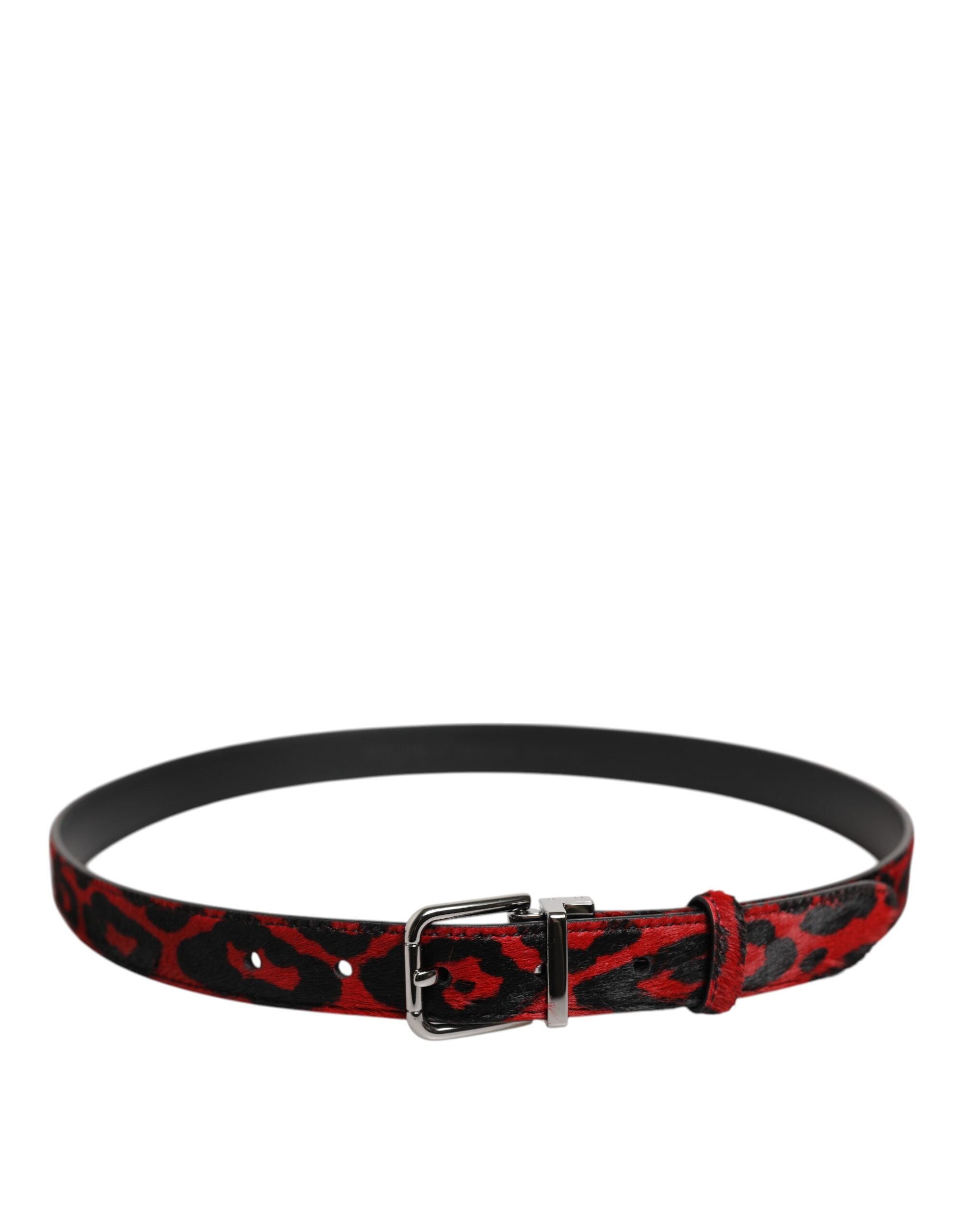 Dolce & Gabbana Black Red Leopard Silver Metal Buckle Belt-3