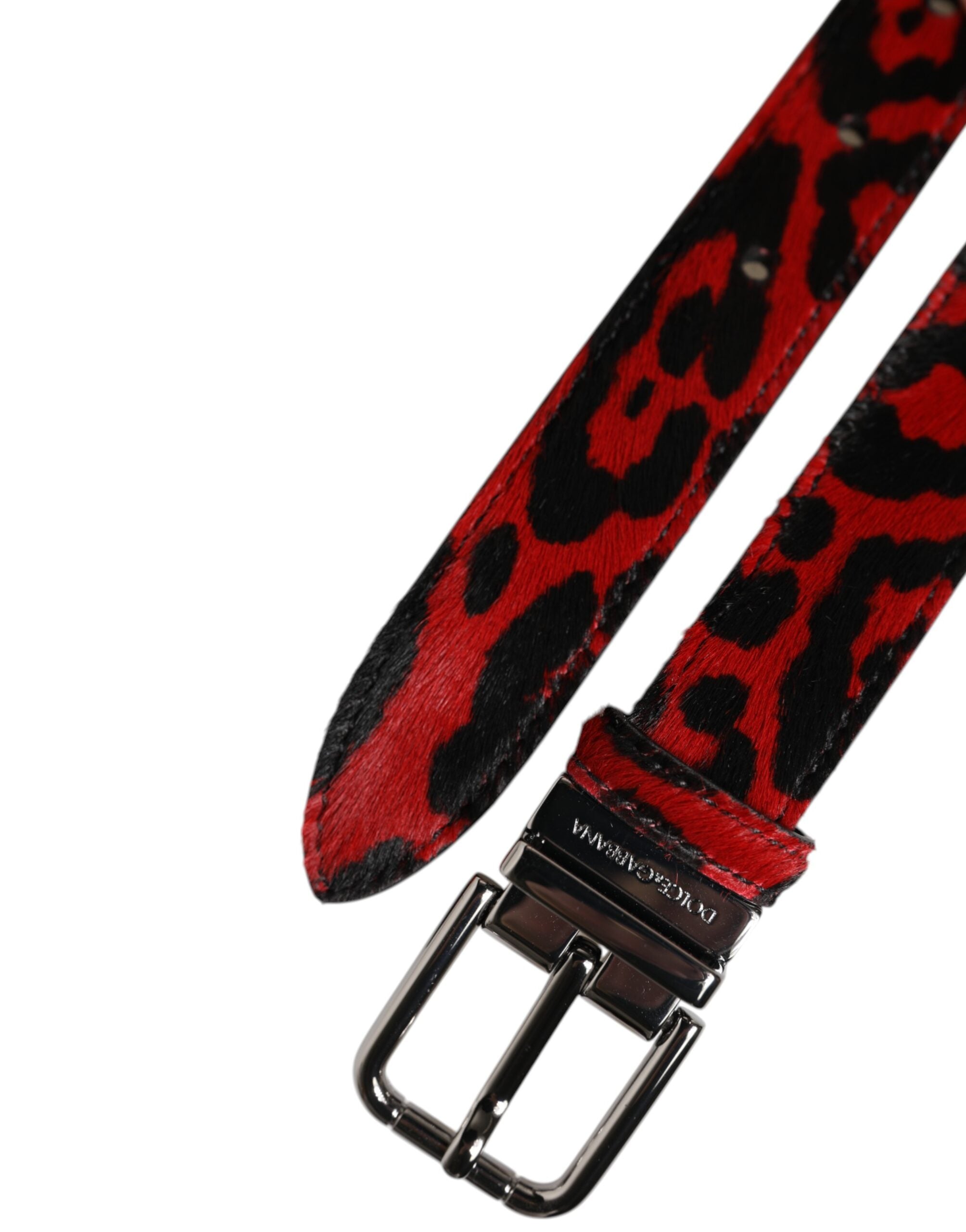 Dolce & Gabbana Black Red Leopard Silver Metal Buckle Belt-6