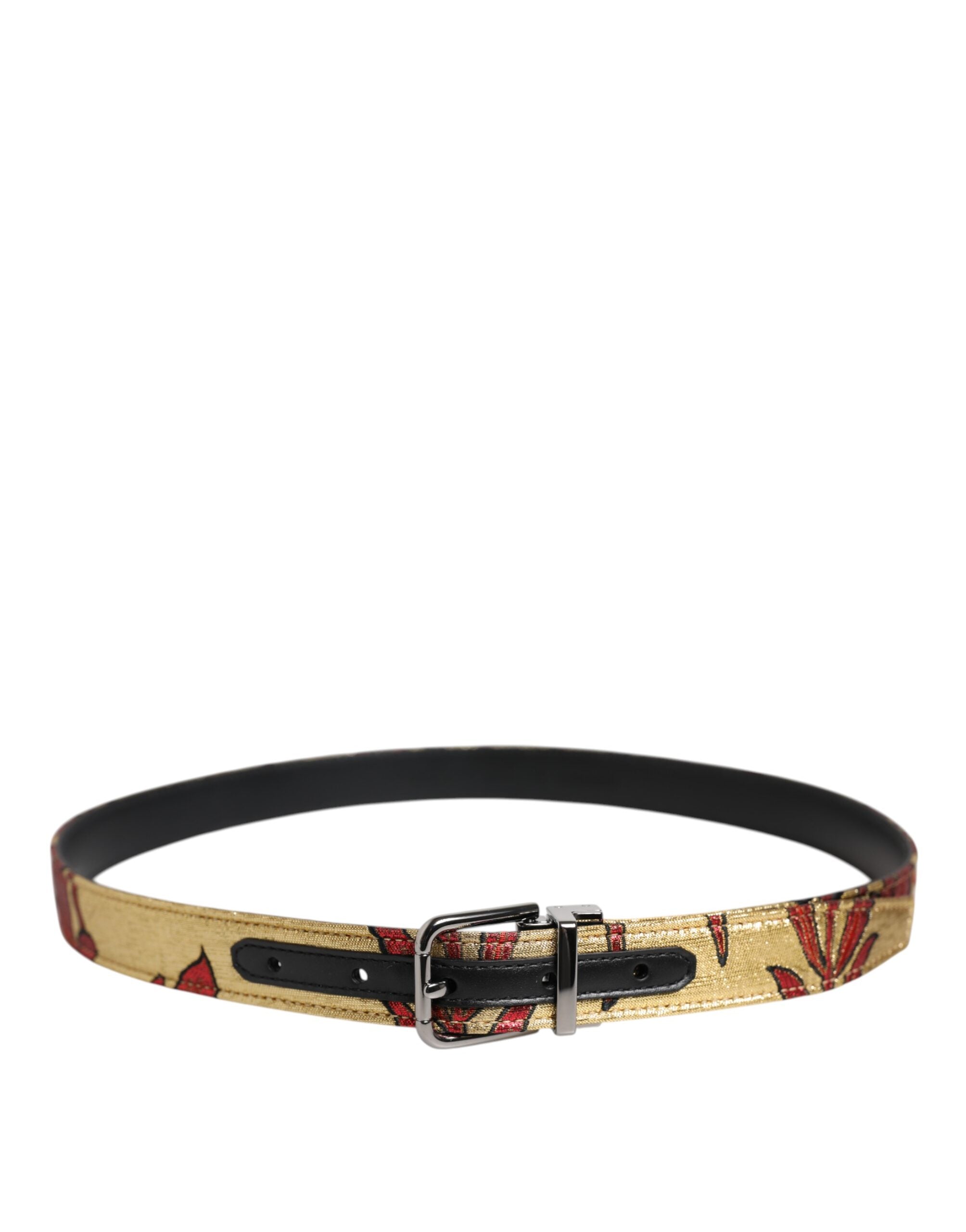 Dolce & Gabbana Gold Floral Jacquard Silver Metal Buckle Belt-3