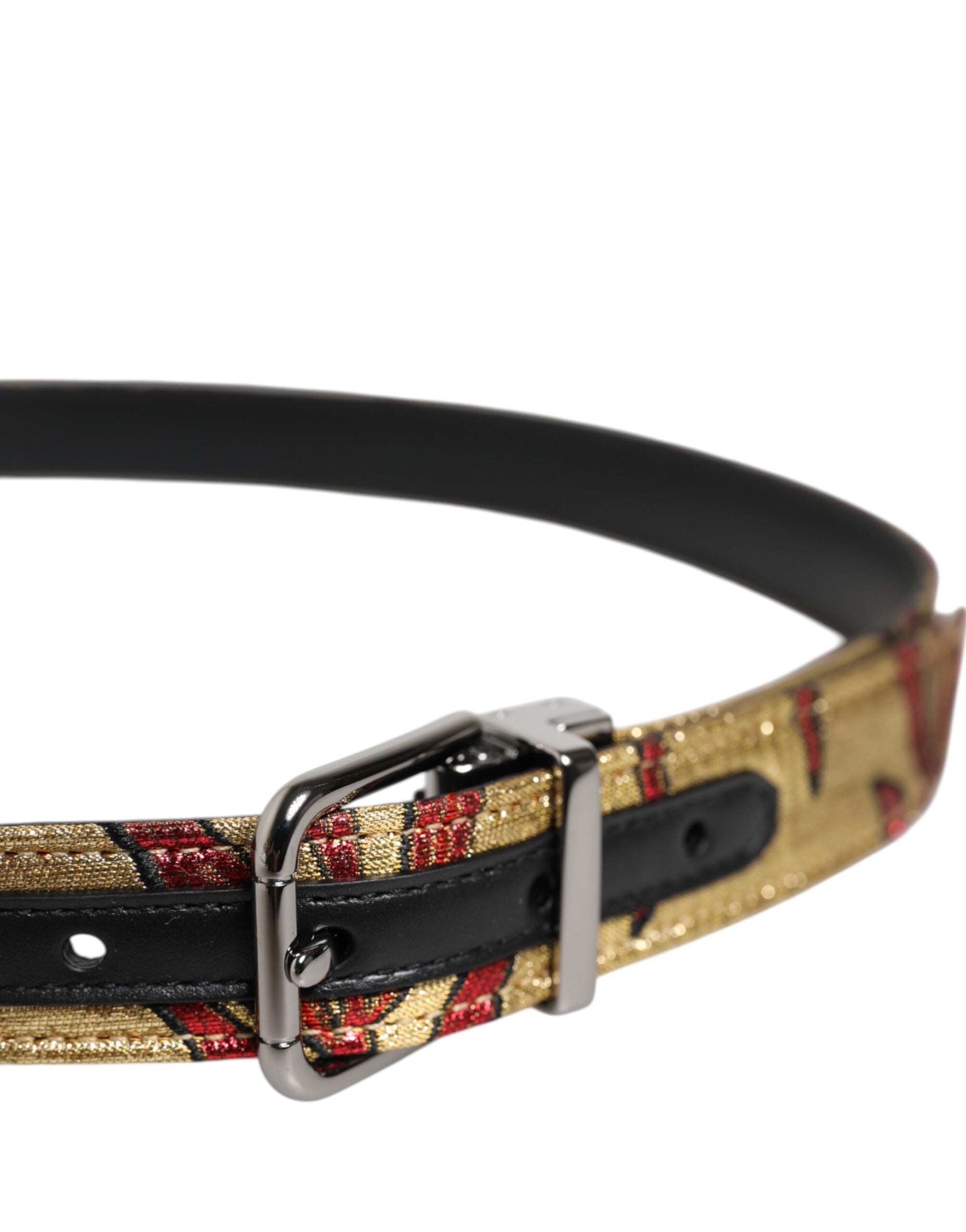 Dolce & Gabbana Gold Floral Jacquard Silver Metal Buckle Belt-4