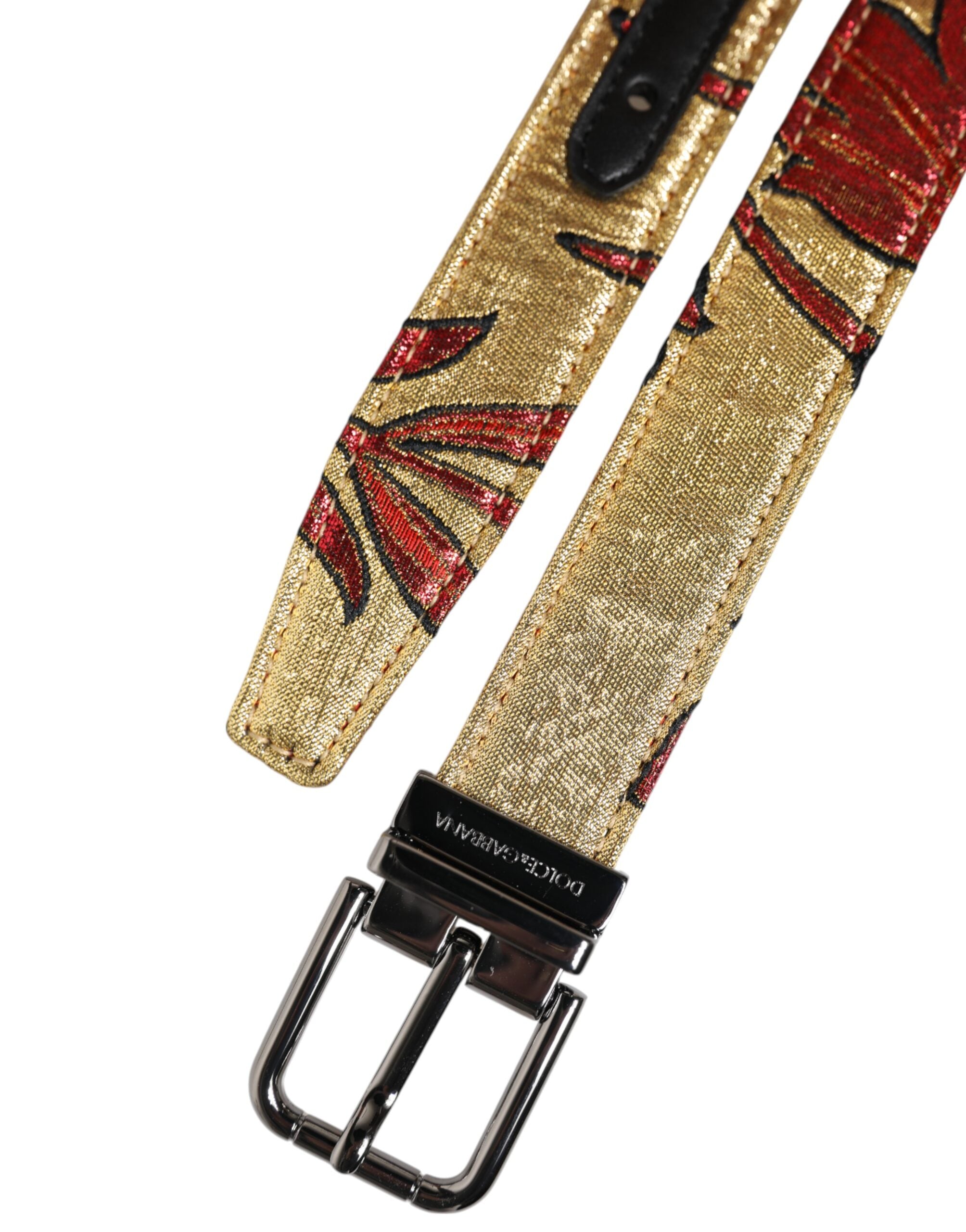 Dolce & Gabbana Gold Floral Jacquard Silver Metal Buckle Belt-6