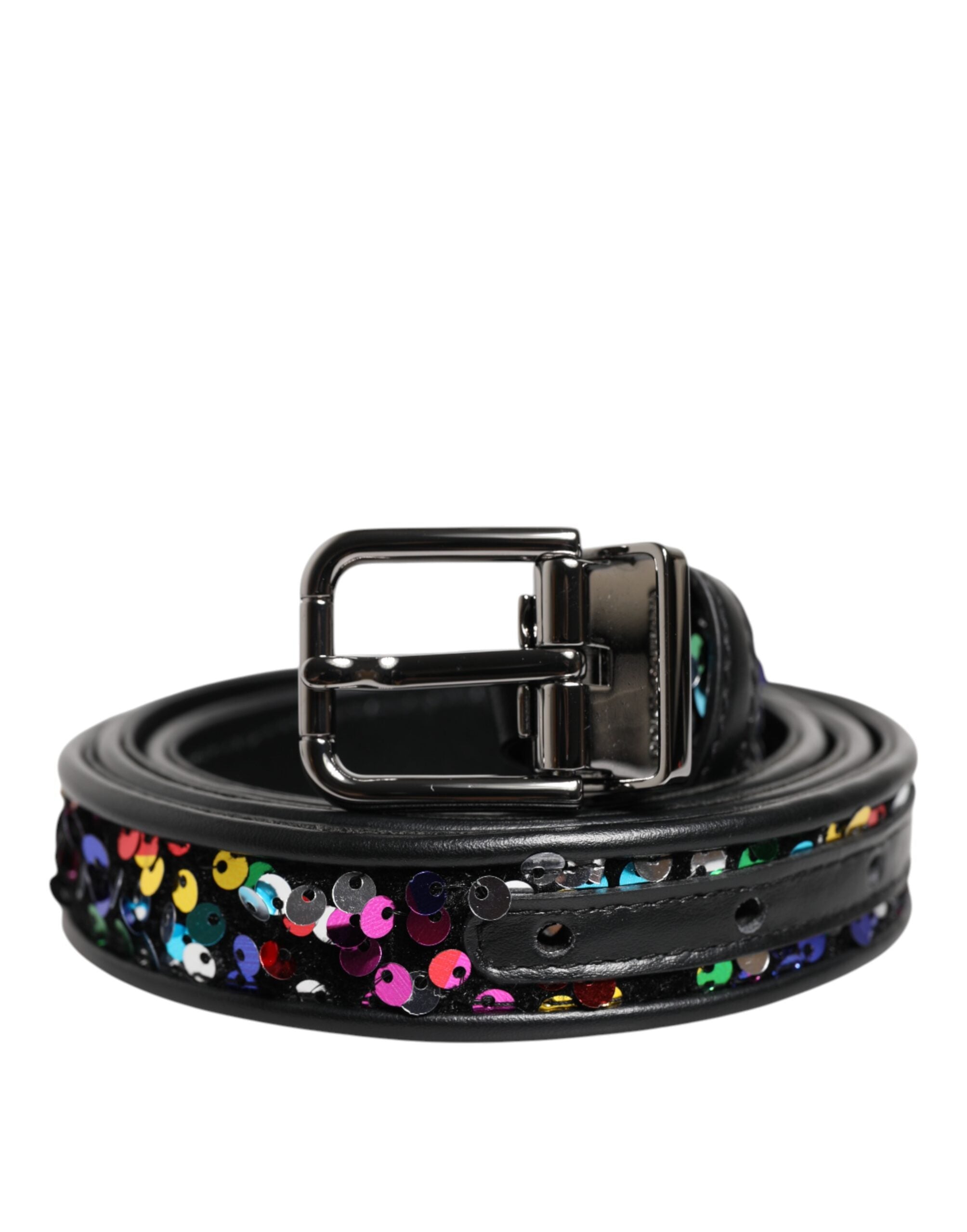 Dolce & Gabbana black belt with sequin embellishment and metal buckle-1