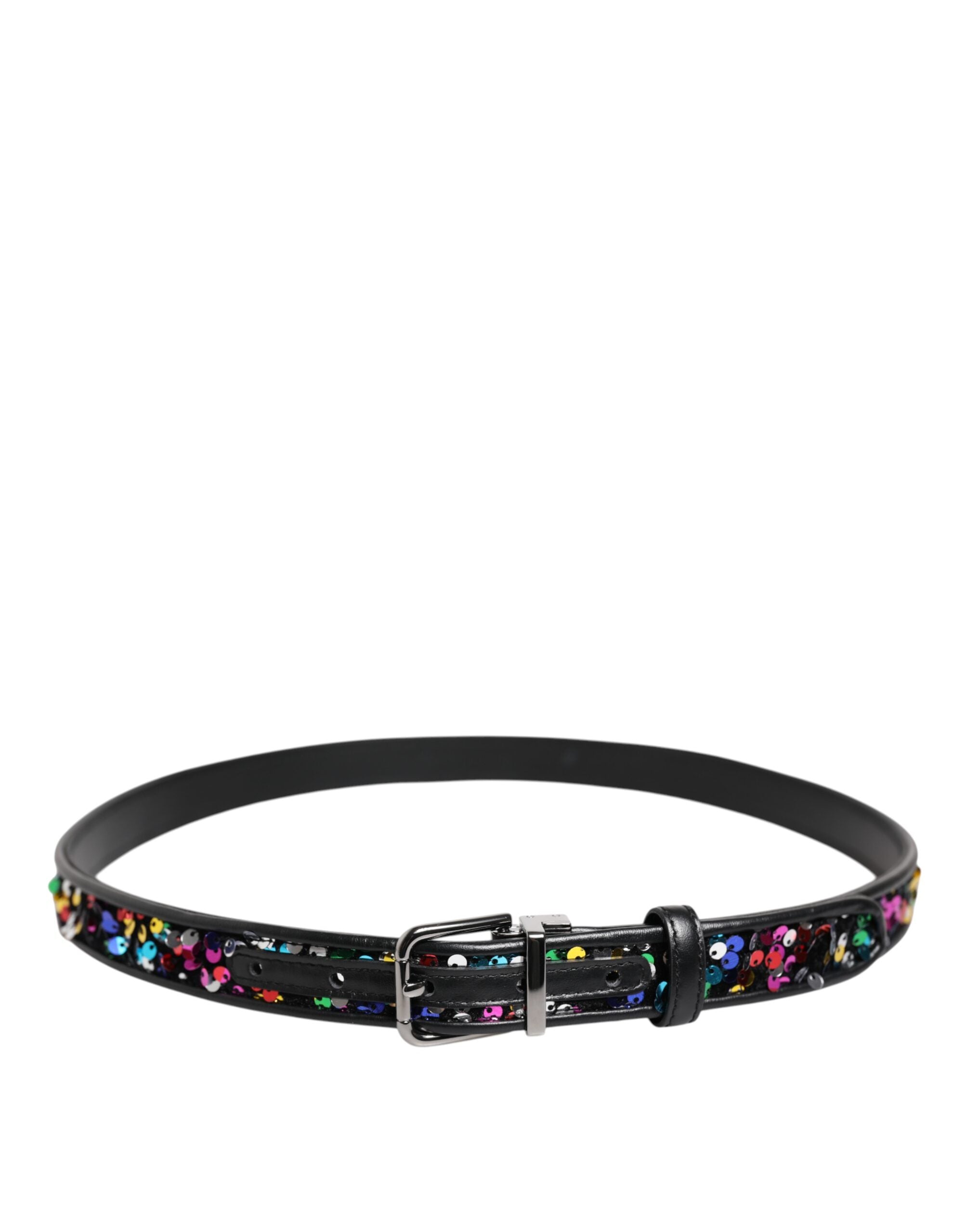 Dolce & Gabbana black belt with sequin embellishment and metal buckle-3