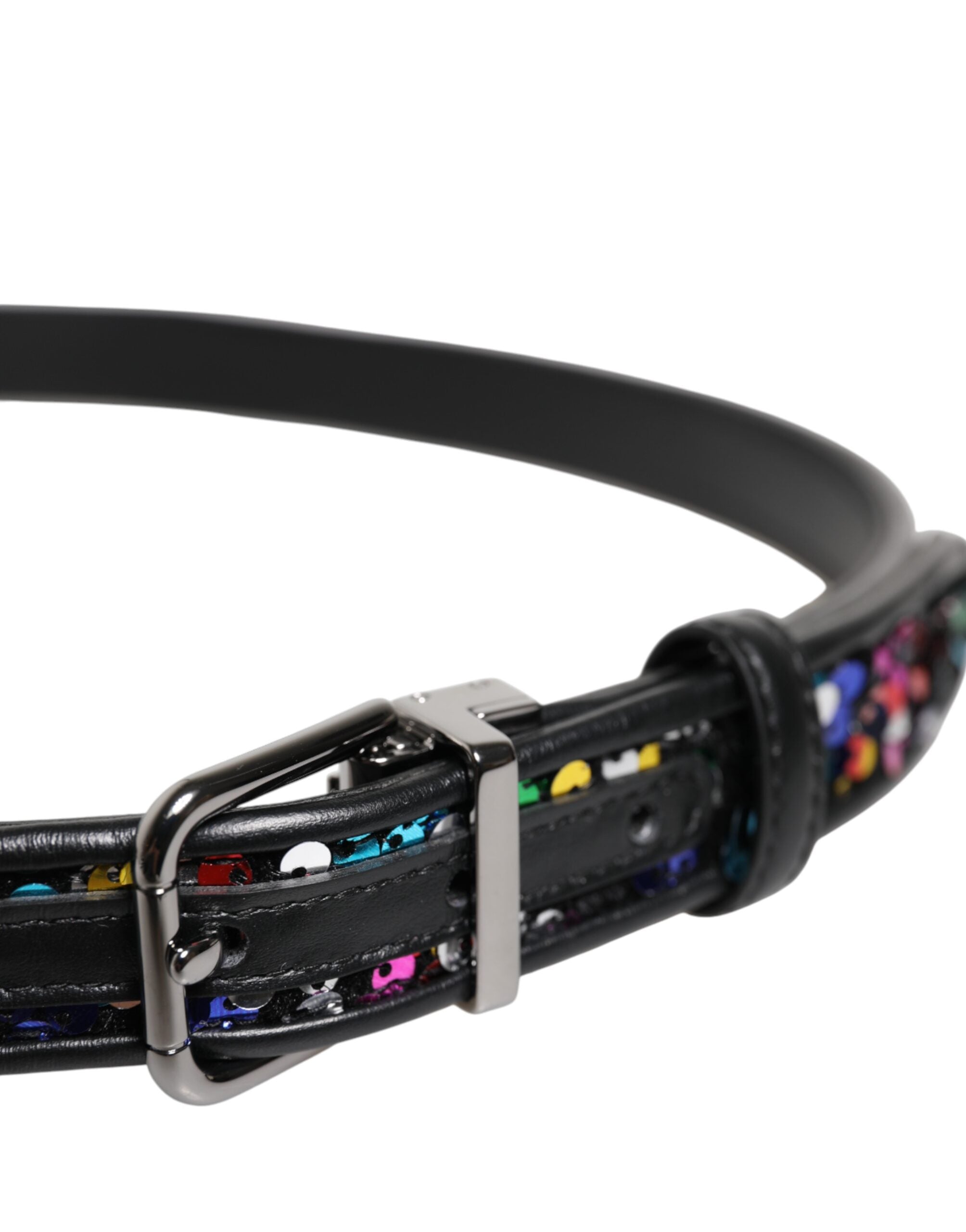 Dolce & Gabbana black belt with sequin embellishment and metal buckle-4