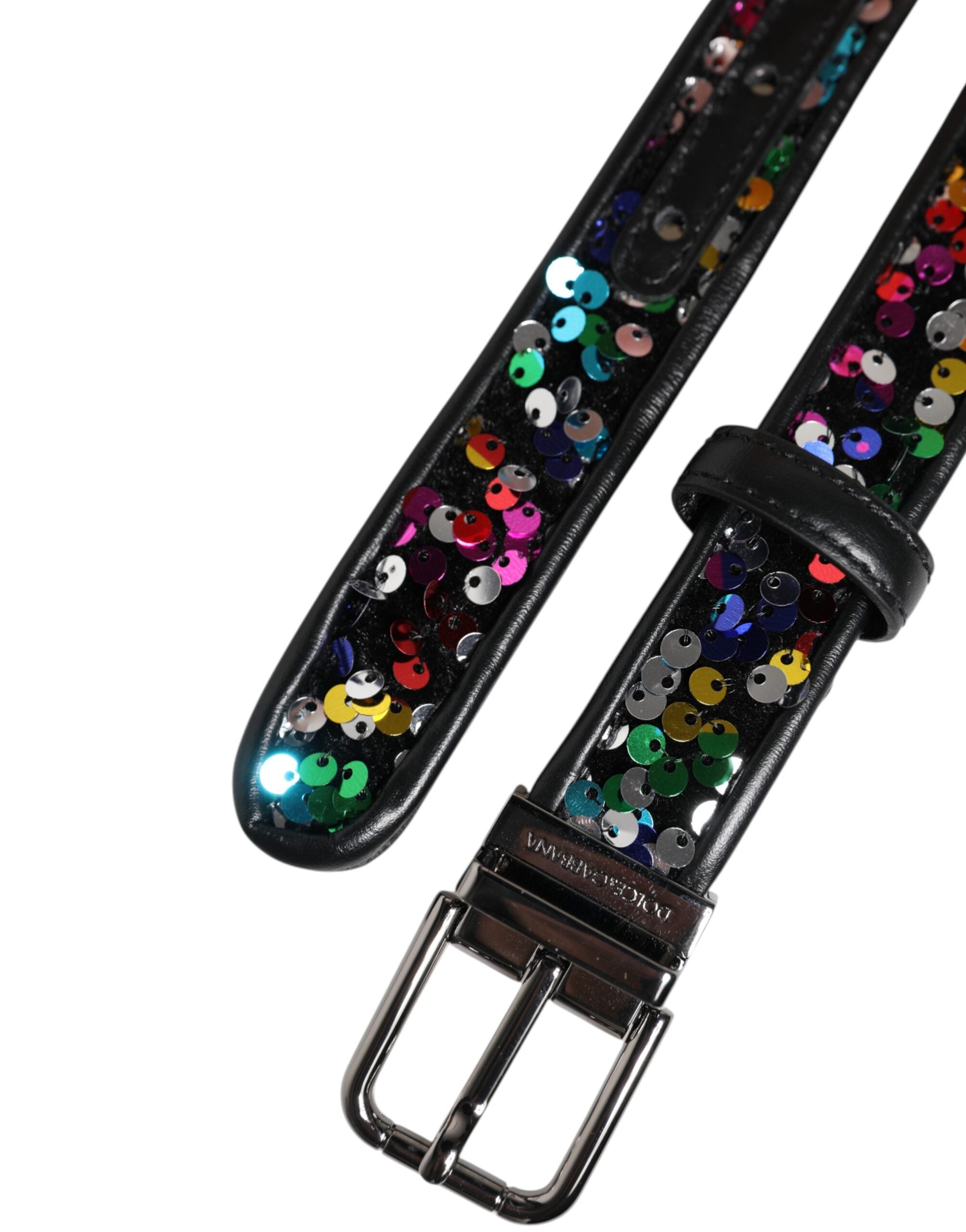 Dolce & Gabbana black belt with sequin embellishment and metal buckle-6