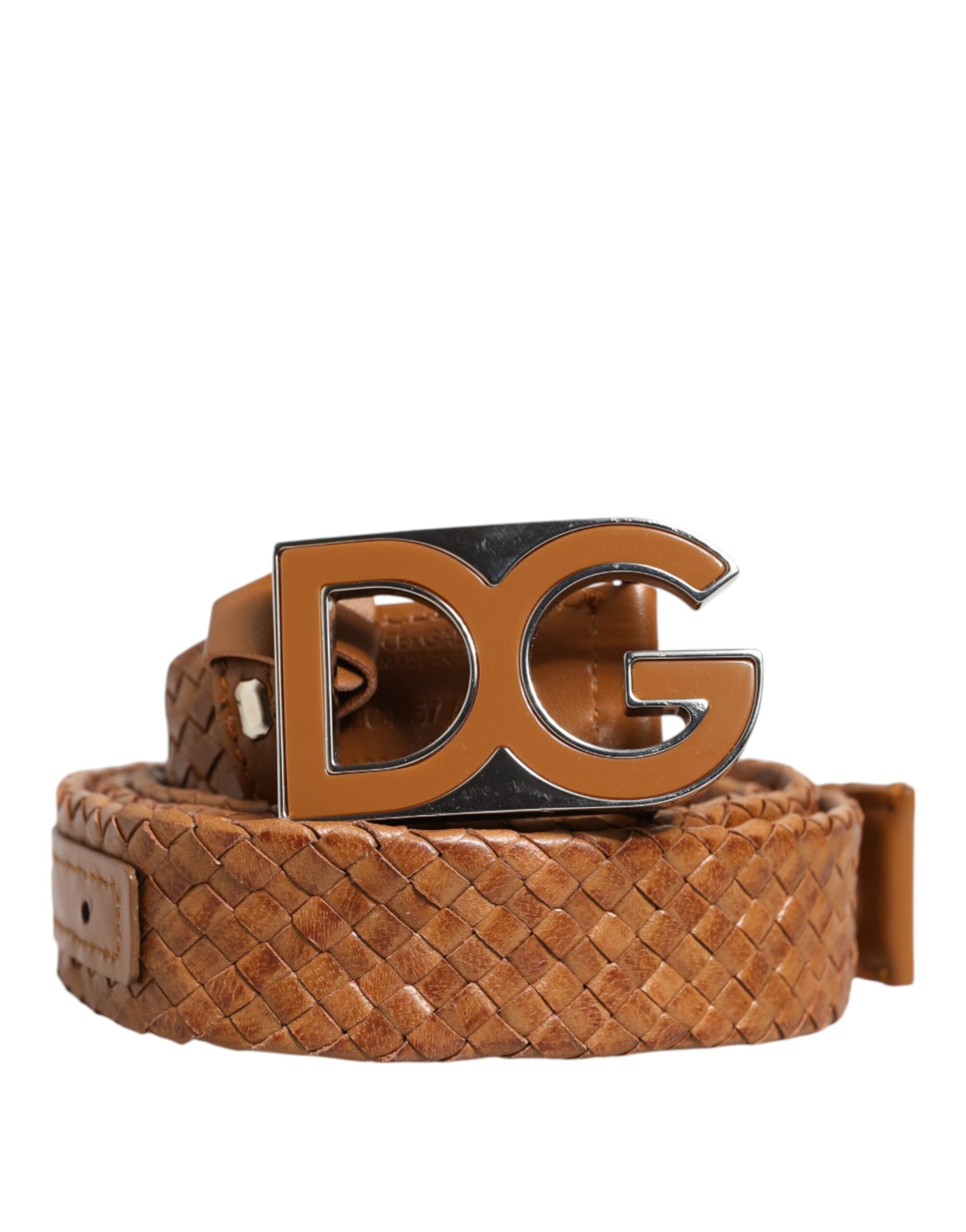 Dolce & Gabbana Brauner geflochtener Metallgürtel mit DG-Logo-Schnalle-1