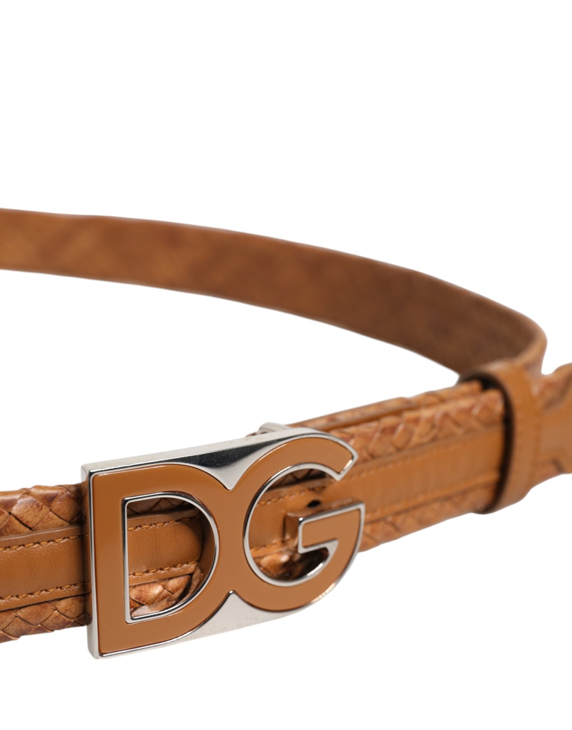 Dolce & Gabbana Brauner geflochtener Metallgürtel mit DG-Logo-Schnalle-4