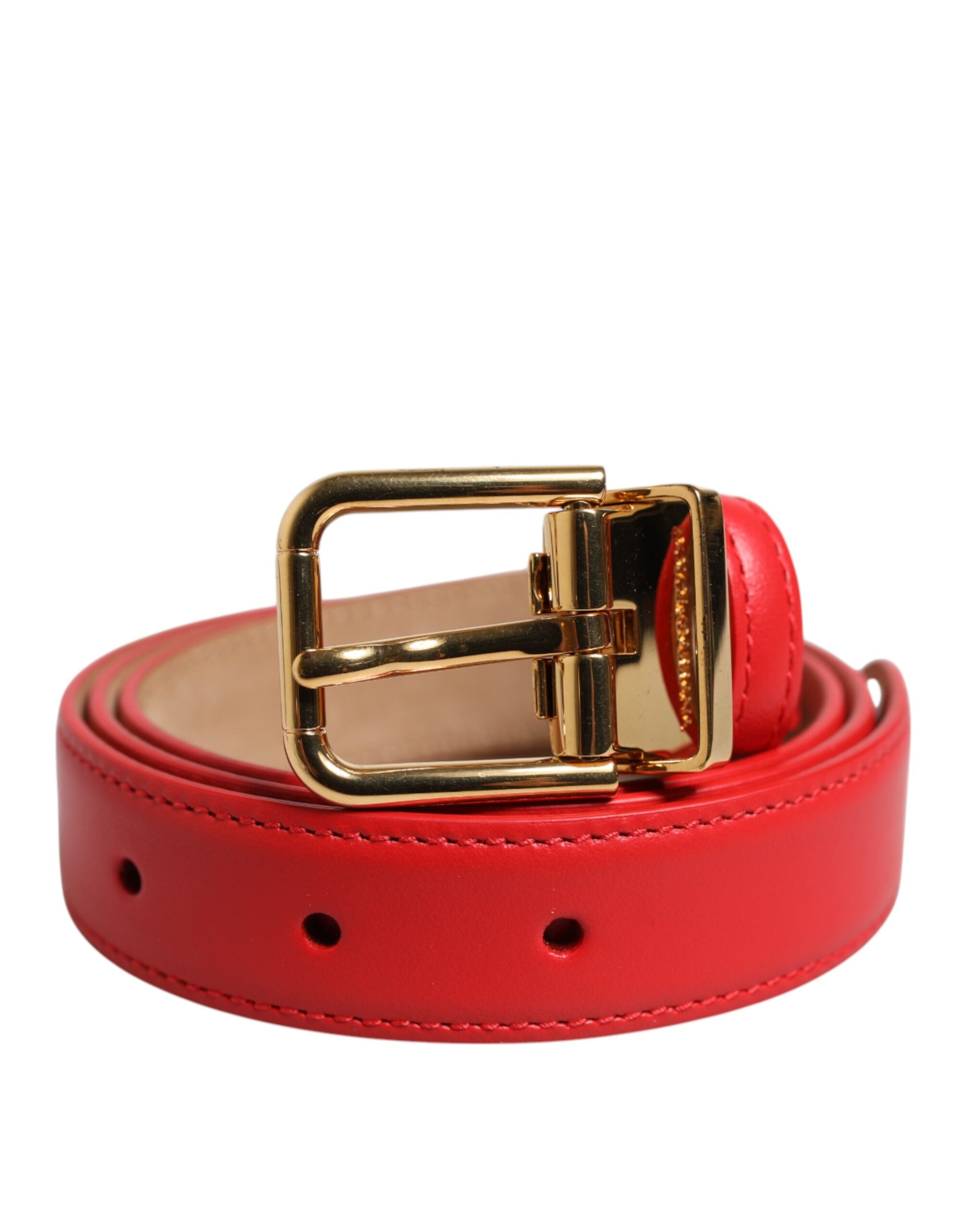 Dolce & Gabbana Roter Ledergürtel mit goldener Metallschnalle Cintura-2