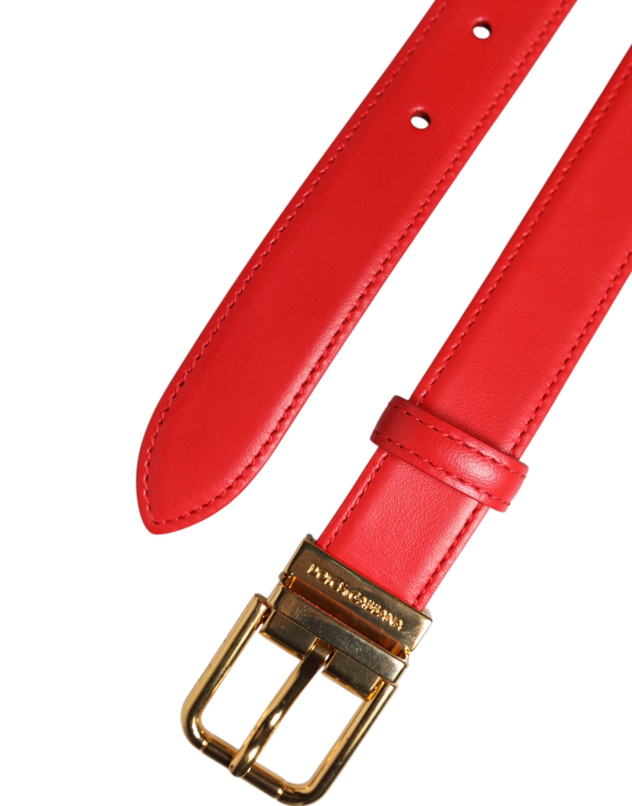 Dolce & Gabbana Roter Ledergürtel mit goldener Metallschnalle Cintura-6