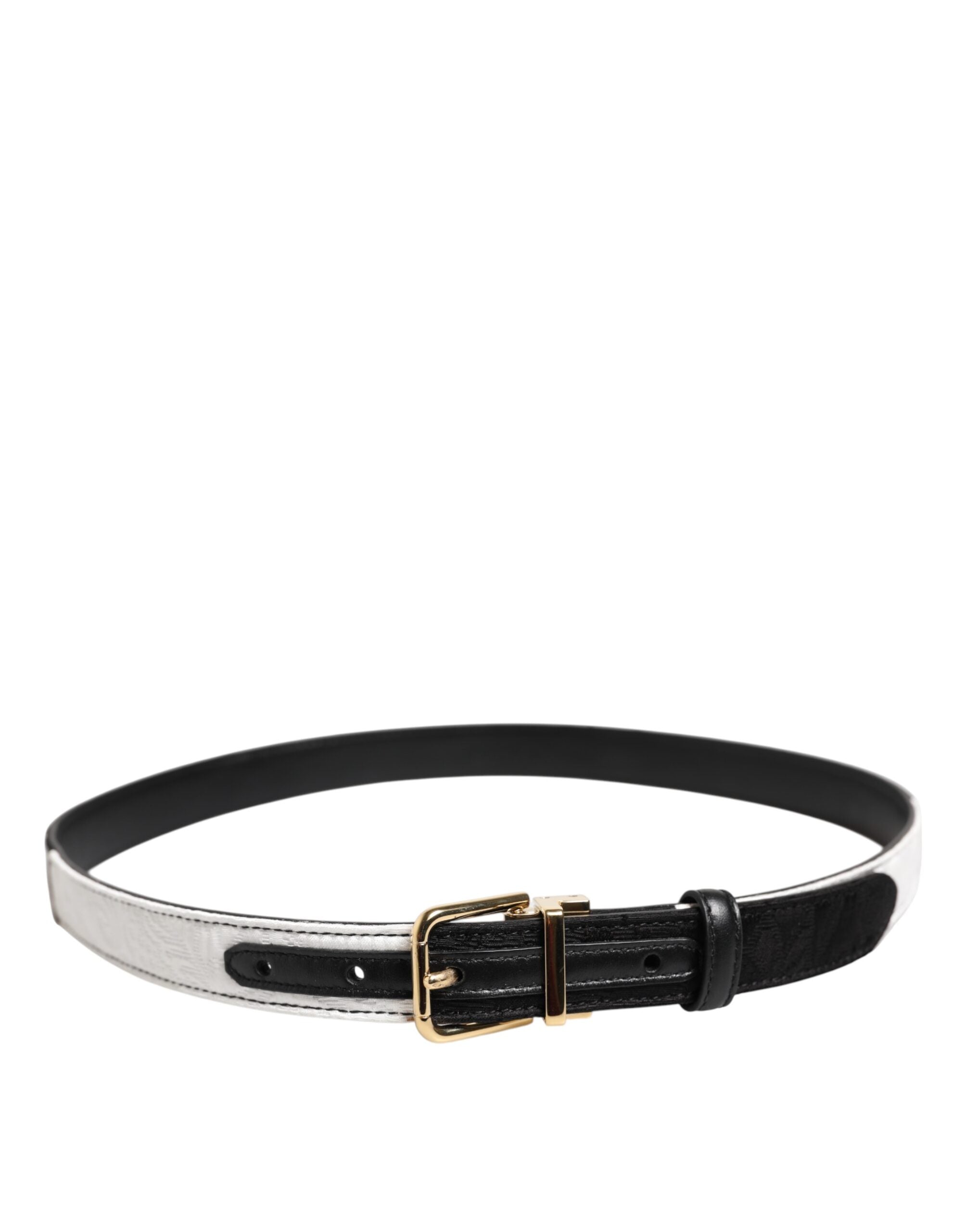Dolce & Gabbana Schwarzer weißer Patchworkgürtel mit goldener Metallschnalle-3
