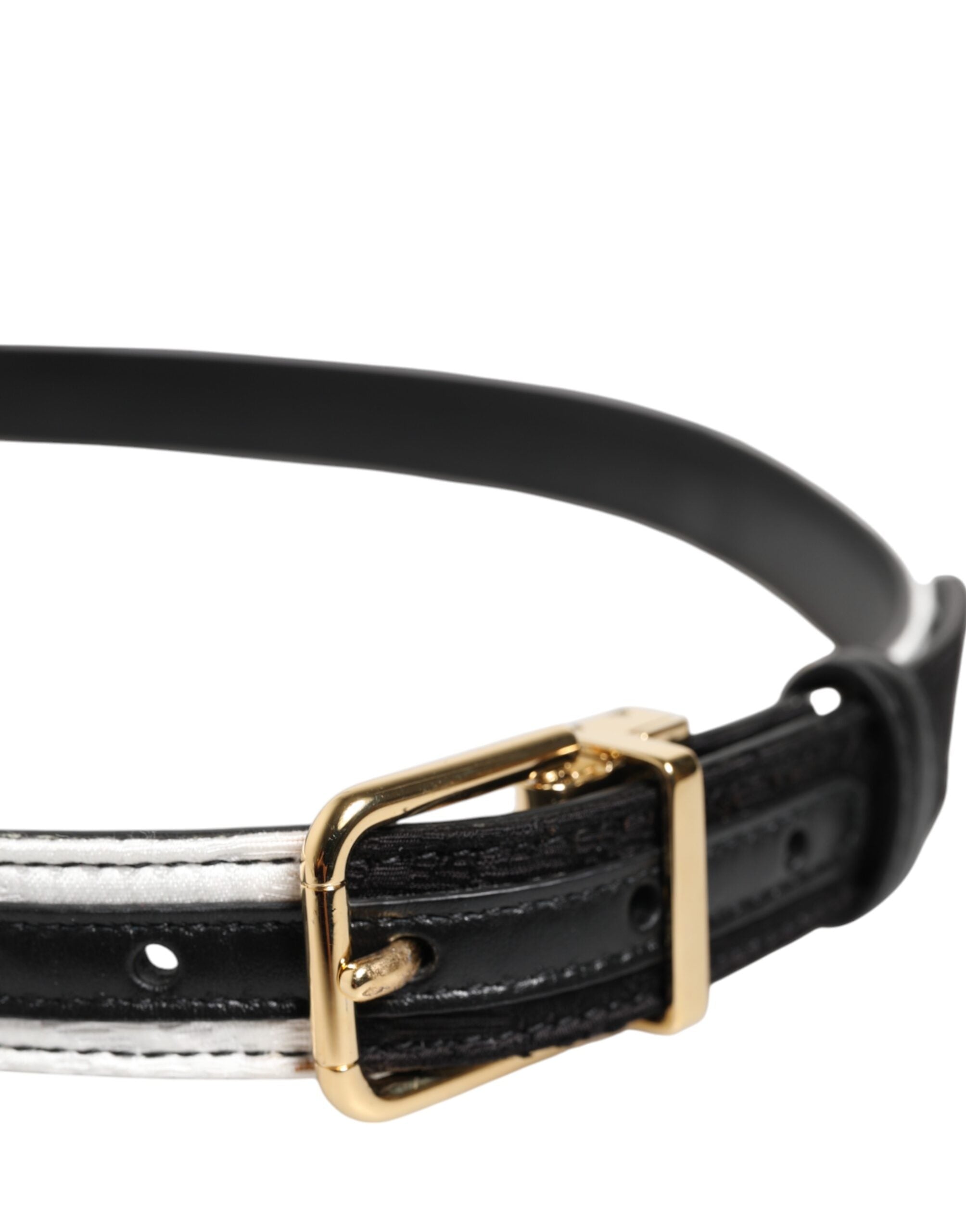 Dolce & Gabbana Schwarzer weißer Patchworkgürtel mit goldener Metallschnalle-4