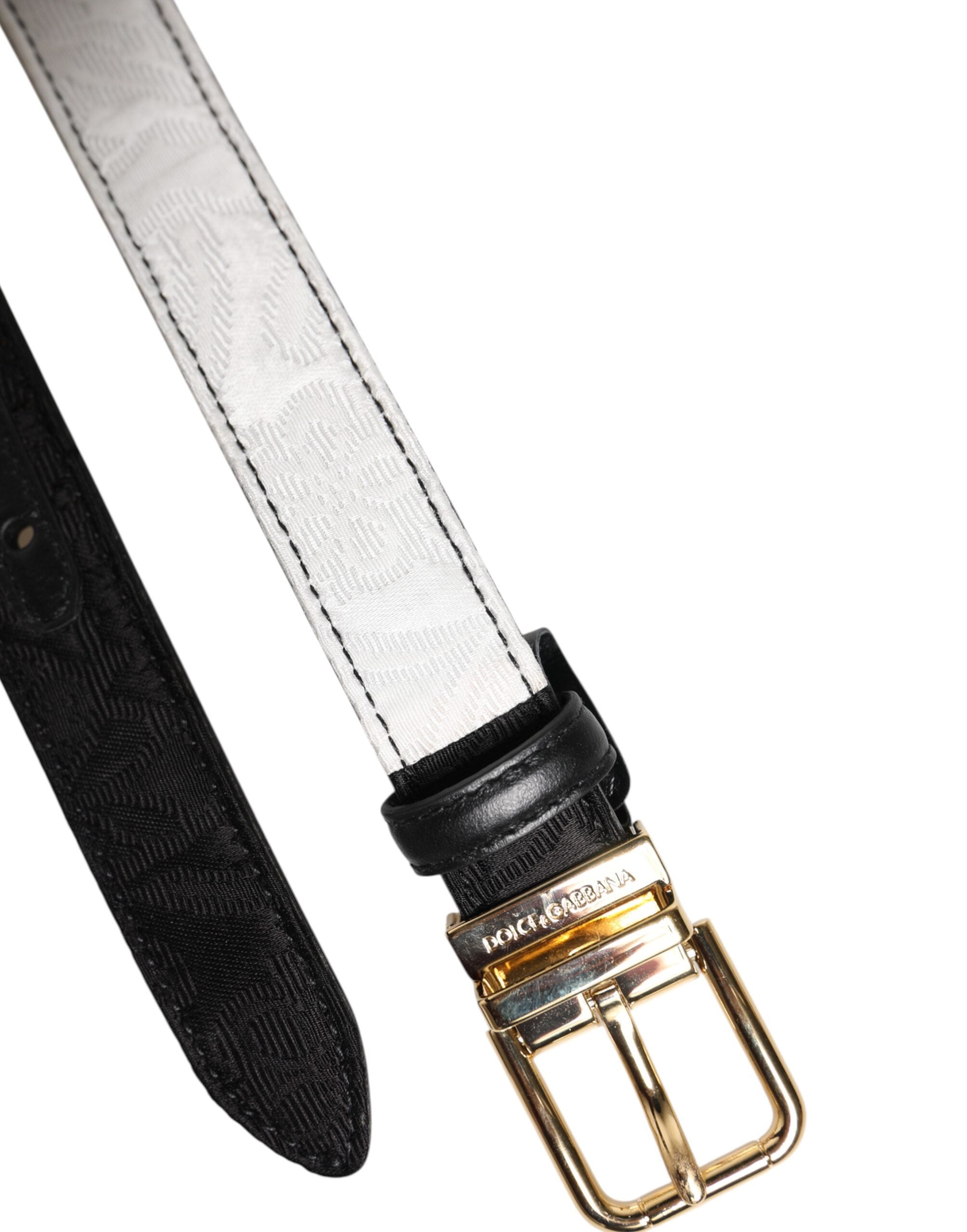 Dolce & Gabbana Schwarzer weißer Patchworkgürtel mit goldener Metallschnalle-5