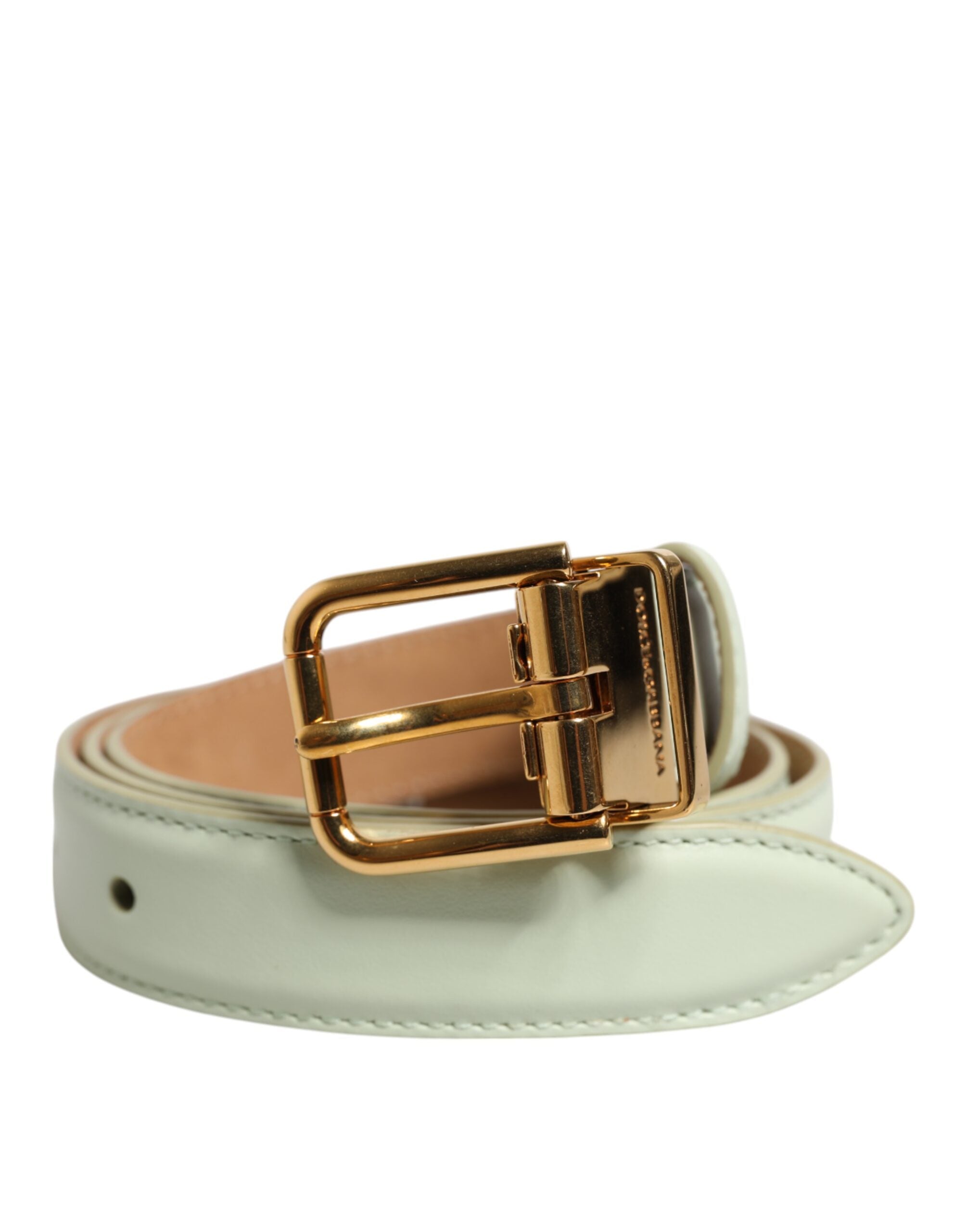 Dolce & Gabbana light green leather belt with gold metal buckle-1
