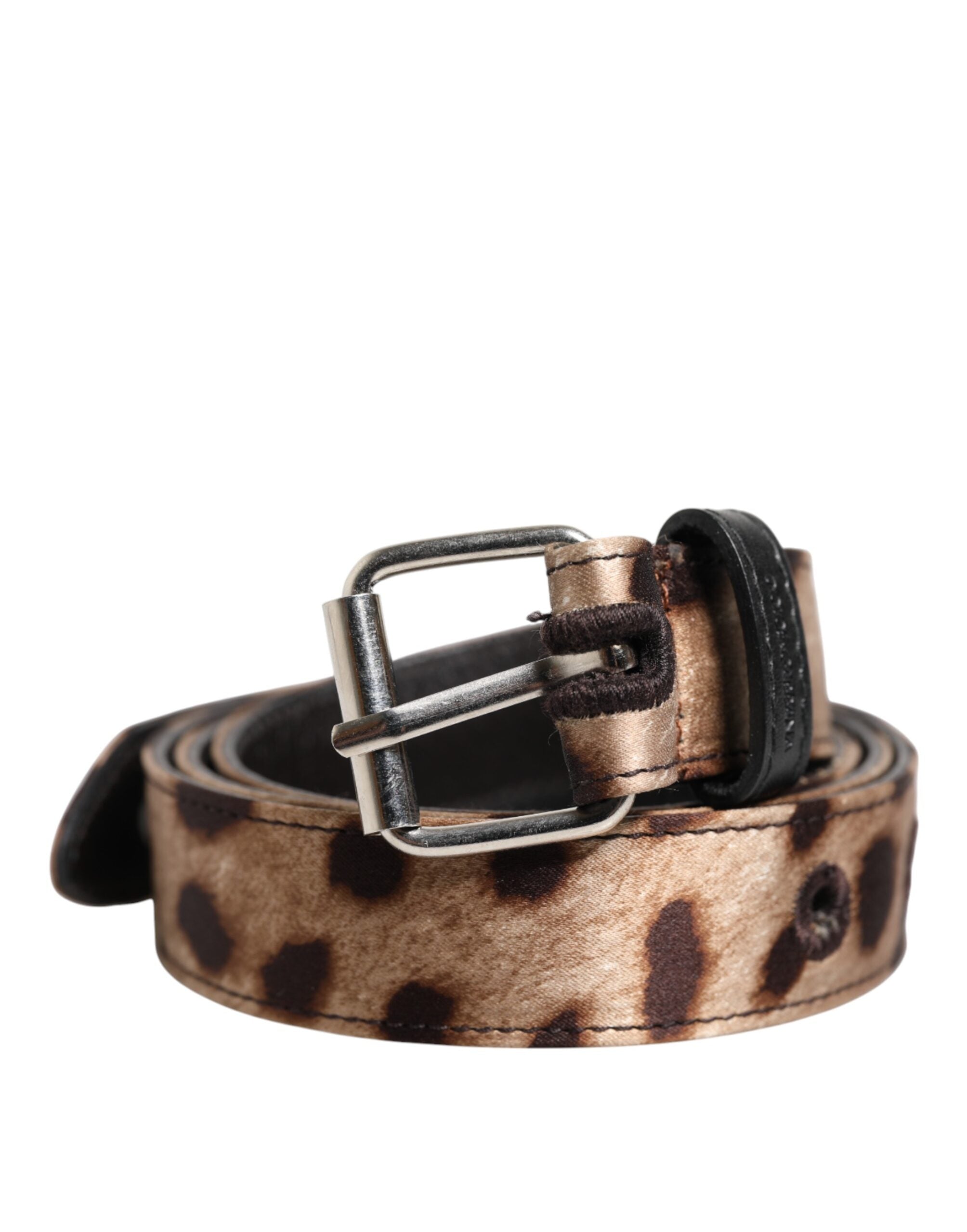 Dolce & Gabbana brown leopard print belt with silver metal buckle-2