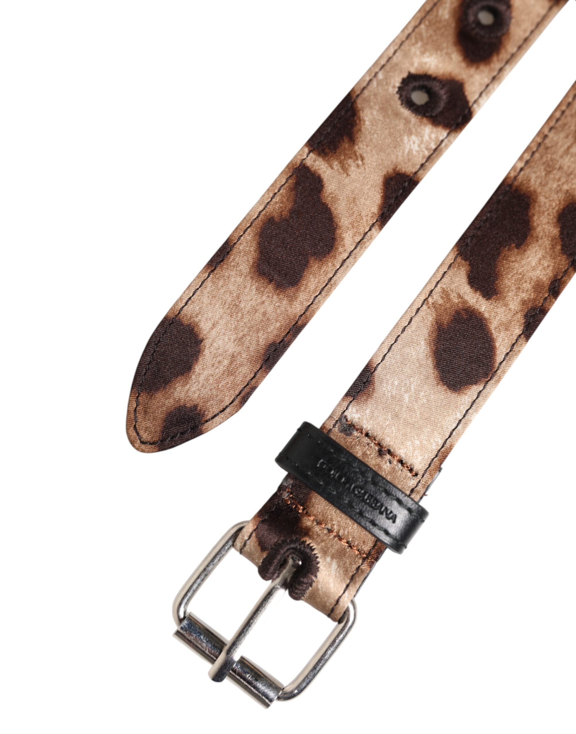 Dolce & Gabbana brown leopard print belt with silver metal buckle-6
